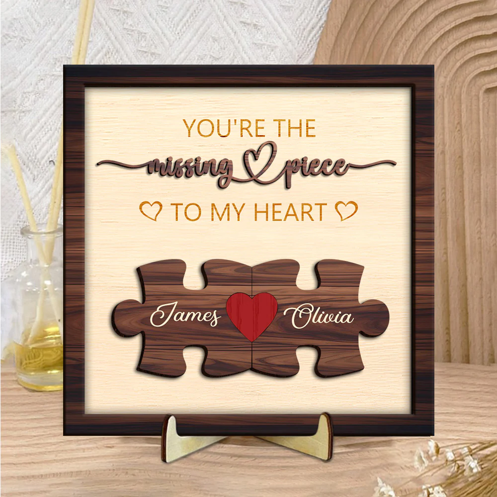 Custom Puzzle Couples Name 2-layer Wooden Plaque With Stand Gift for Him Her, Valentine Home Decor HO82 901060 - Image 2