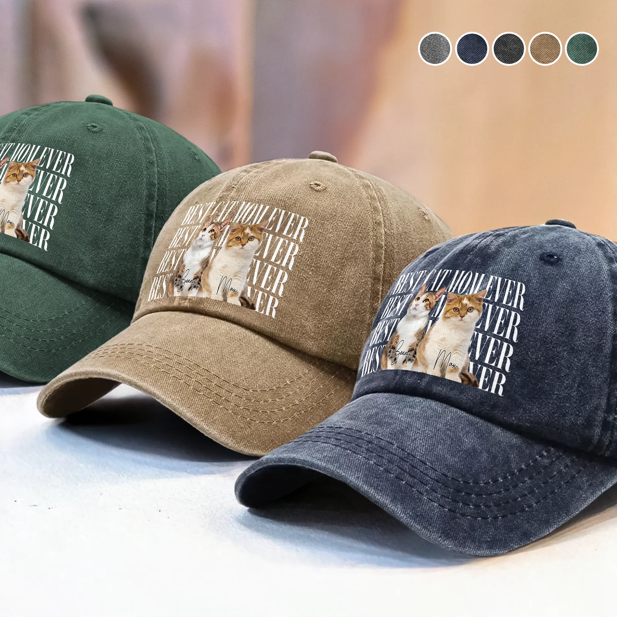 Custom Vintage Photo Best Dog Dad Ever, Best Cat Dad Ever Washed Denim Baseball Cap CH07 911534 - Image 3