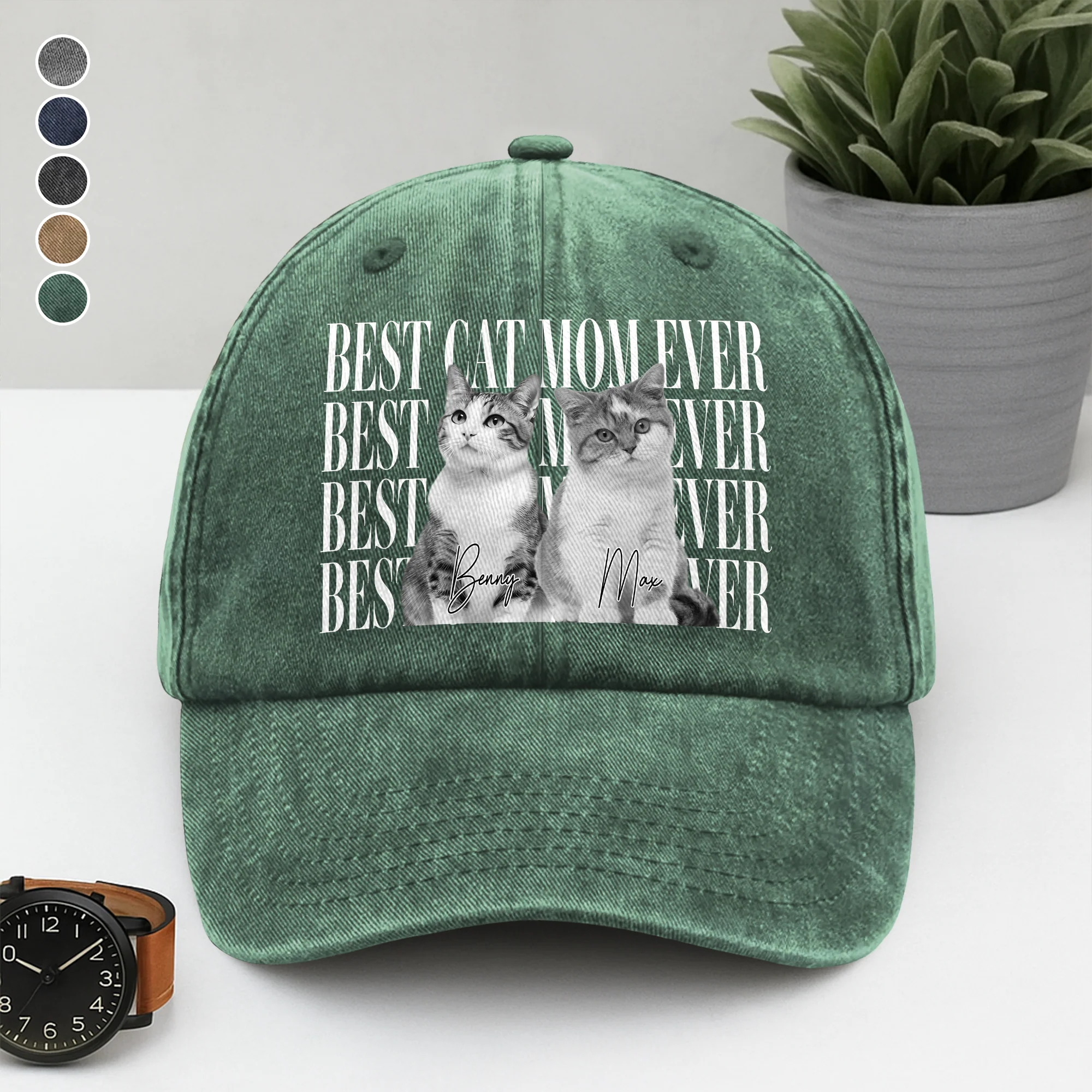 Custom Vintage Photo Best Dog Dad Ever, Best Cat Dad Ever Washed Denim Baseball Cap CH07 911534 - Image 4