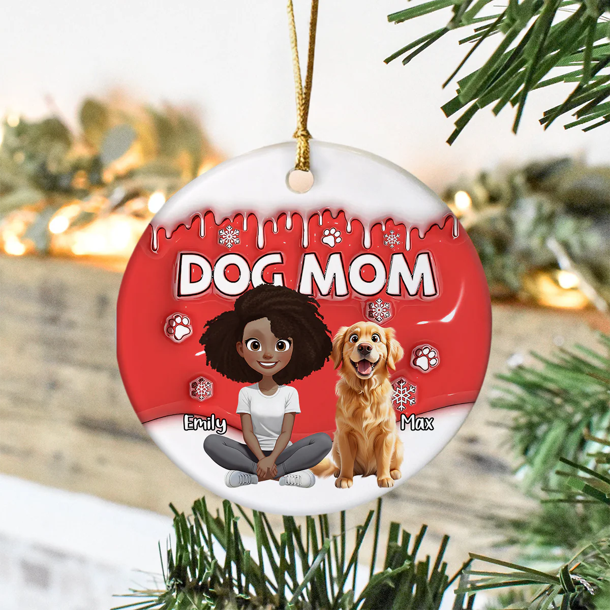 Dog Mom Cartoon In Christmas - Personalized 3D Inflated Effect Ceramic Ornament LM32 897159 - Image 2