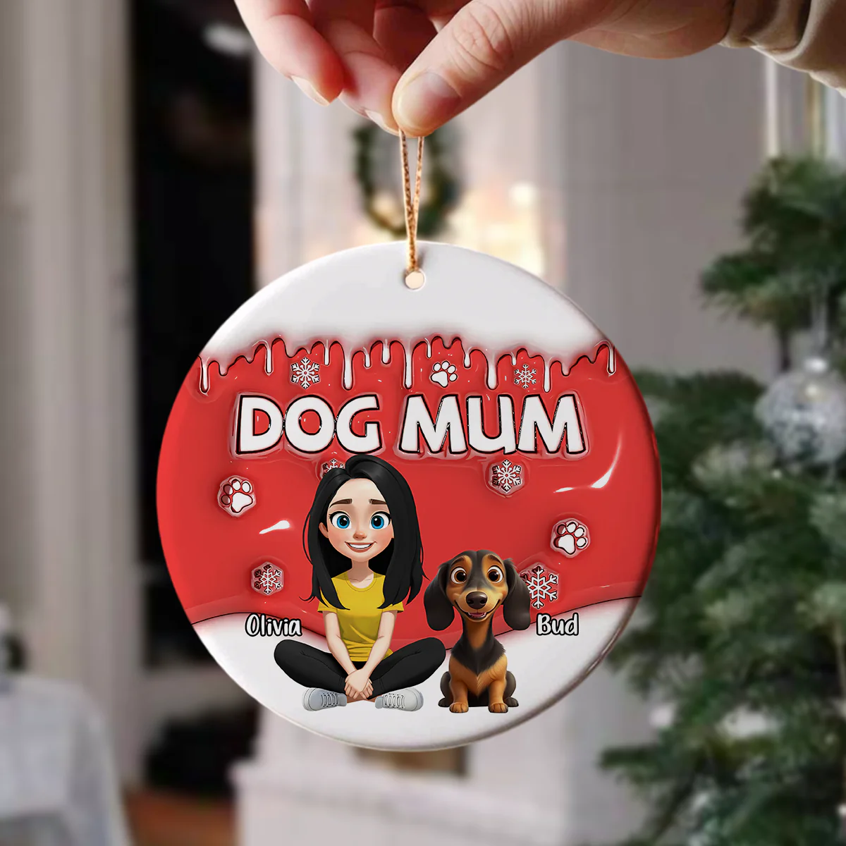 Dog Mom Cartoon In Christmas - Personalized 3D Inflated Effect Ceramic Ornament LM32 897159 - Image 4