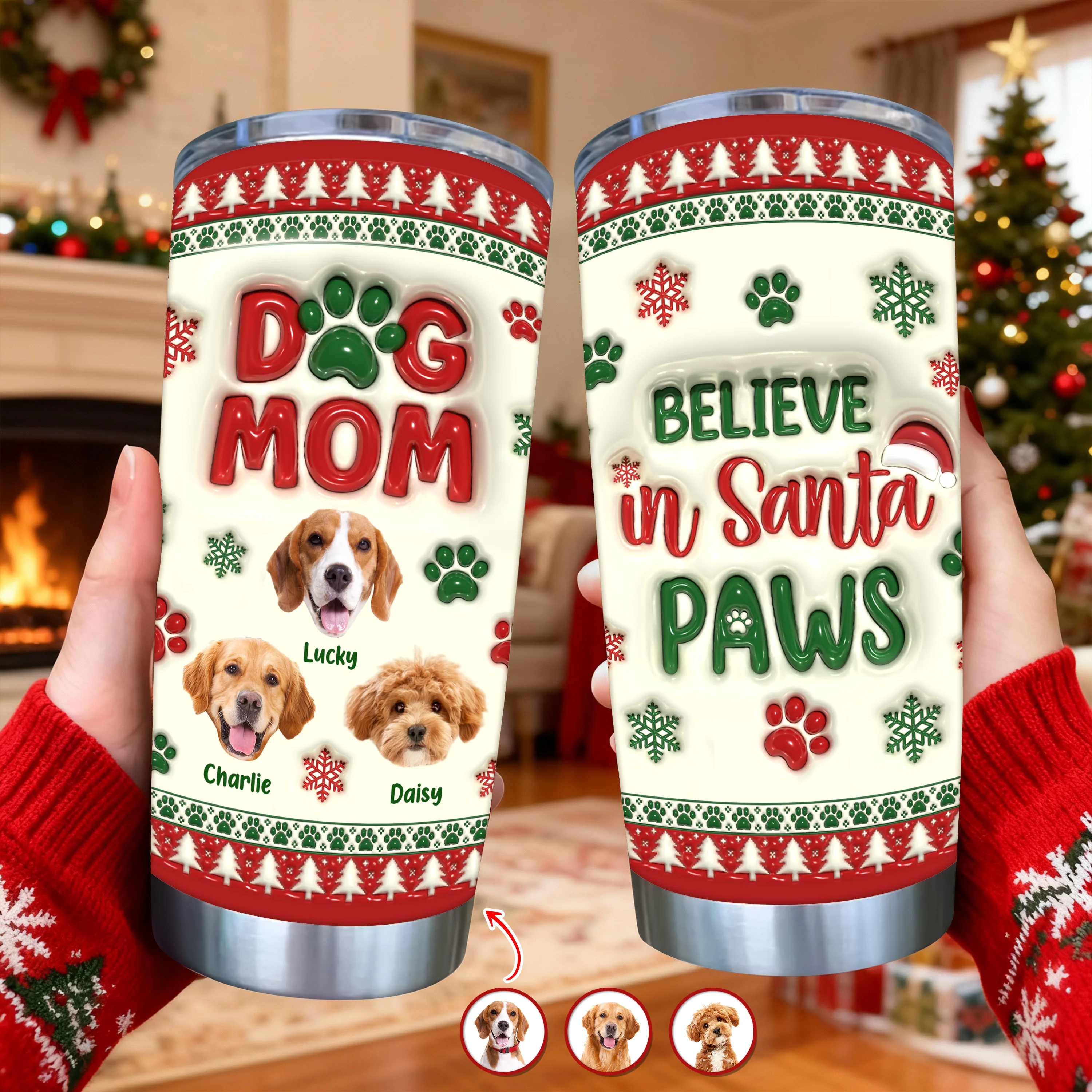 Dog Mom Christmas – Personalized 3D Inflated Effect Tumbler  Gifts For Dog Lovers CH07 896890 - Image 2