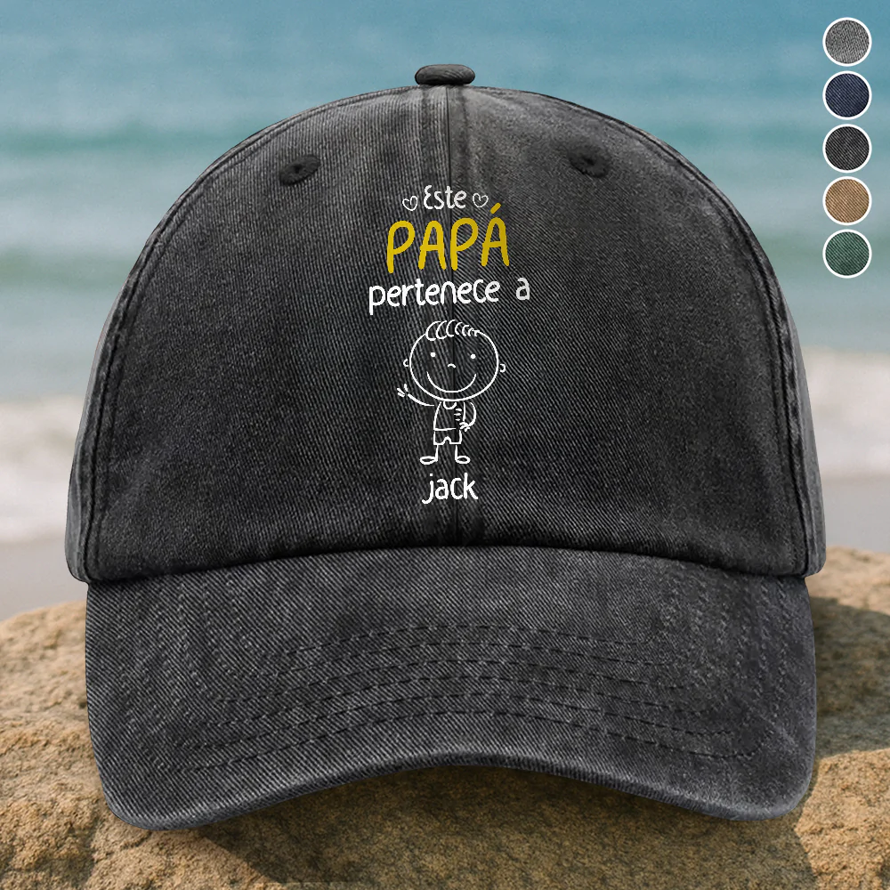 Este Abuelo Papá Pertenece A – Gorra de Mezclilla Vintage Lavada Personalizada HA75 897688