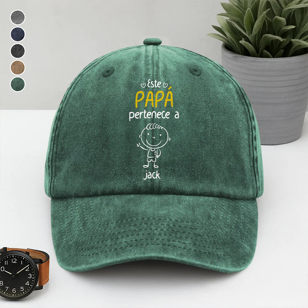 Este Abuelo Papá Pertenece A – Gorra de Mezclilla Vintage Lavada Personalizada HA75 897688 - Image 2