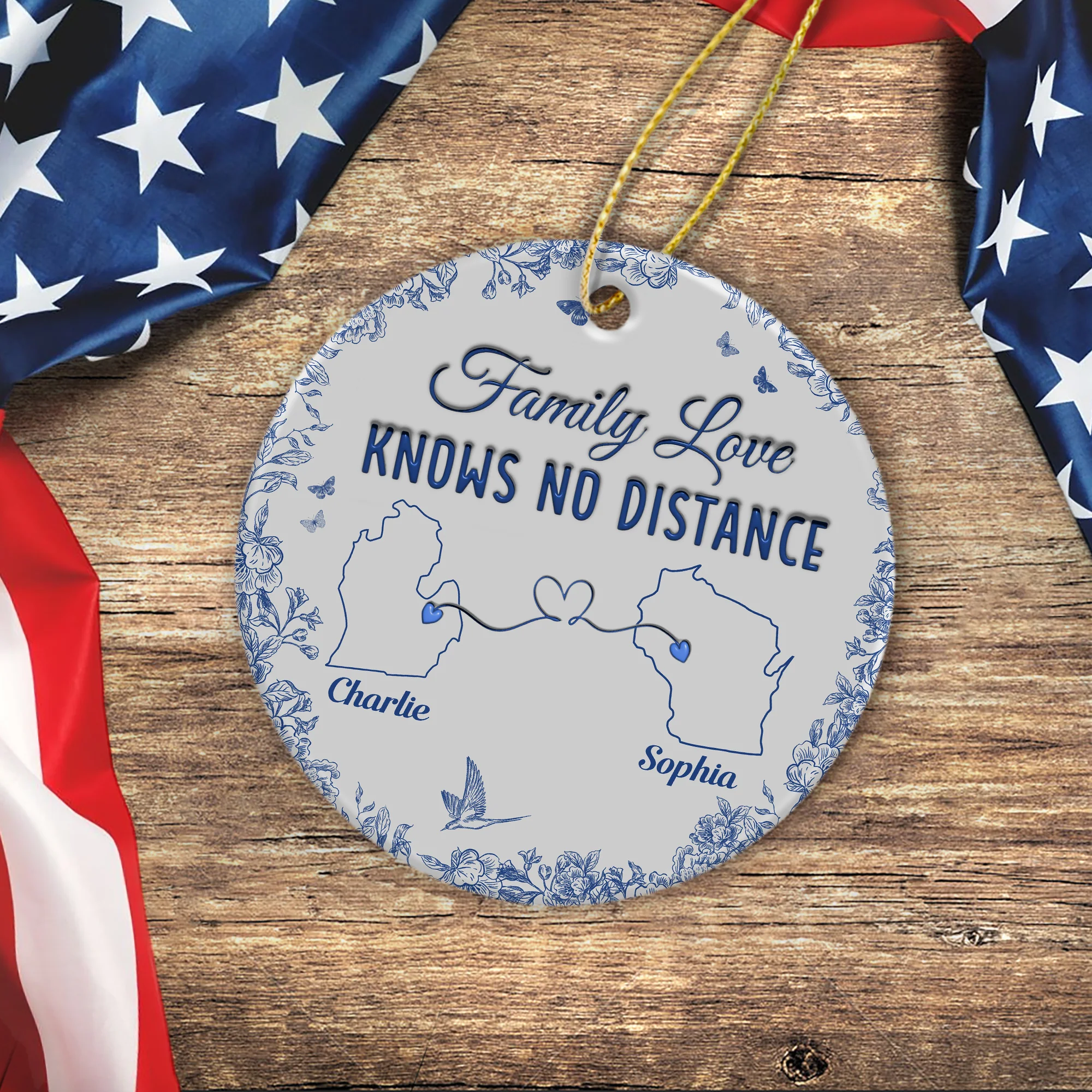 Family Love Knows No Distance Toile De Jouy Style Personalized 3D Inflated Effect Ceramic Ornament HO82 894746 - Image 4
