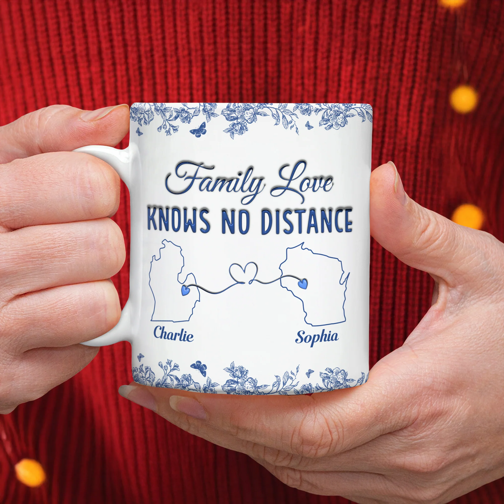 Family Love Knows No Distance Toile De Jouy Style Personalized 3D Inflated Effect Mug HO82 894748 - Image 3
