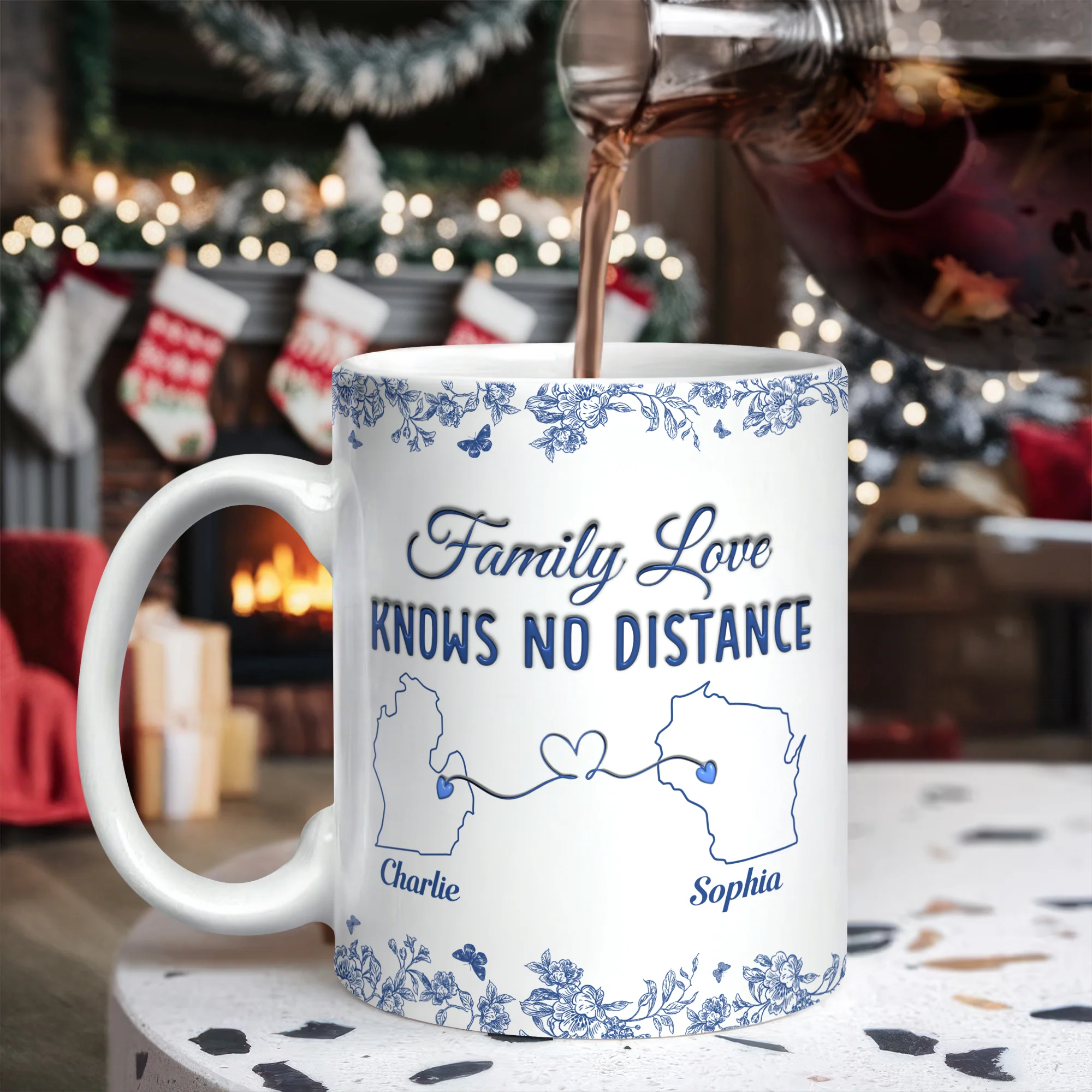 Family Love Knows No Distance Toile De Jouy Style Personalized 3D Inflated Effect Mug HO82 894748 - Image 4