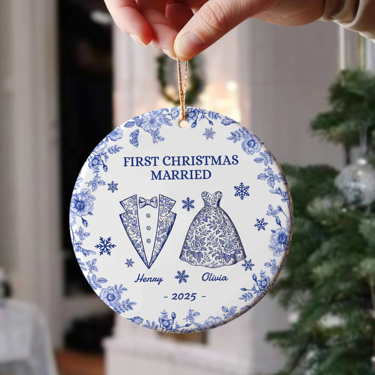 First Chirstmas As a Mr Mrs Personalized Circle Ceramic Ornament Christmas For Husband Wife CH07 896940 - Image 2
