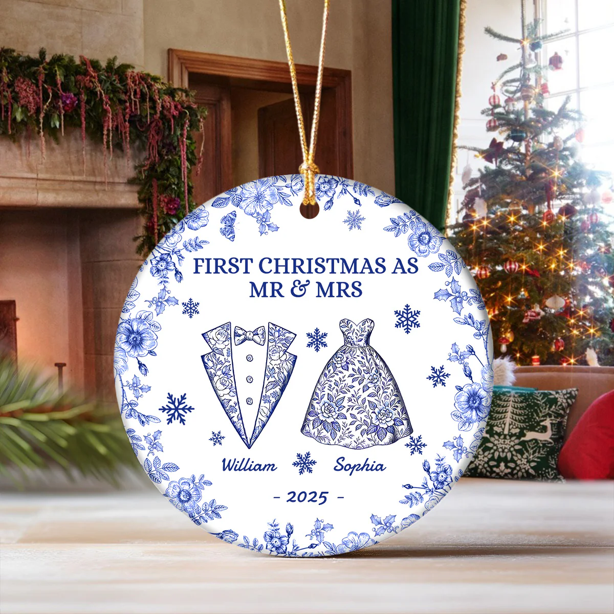 First Chirstmas As a Mr Mrs Personalized Circle Ceramic Ornament Christmas For Husband Wife CH07 896940 - Image 3