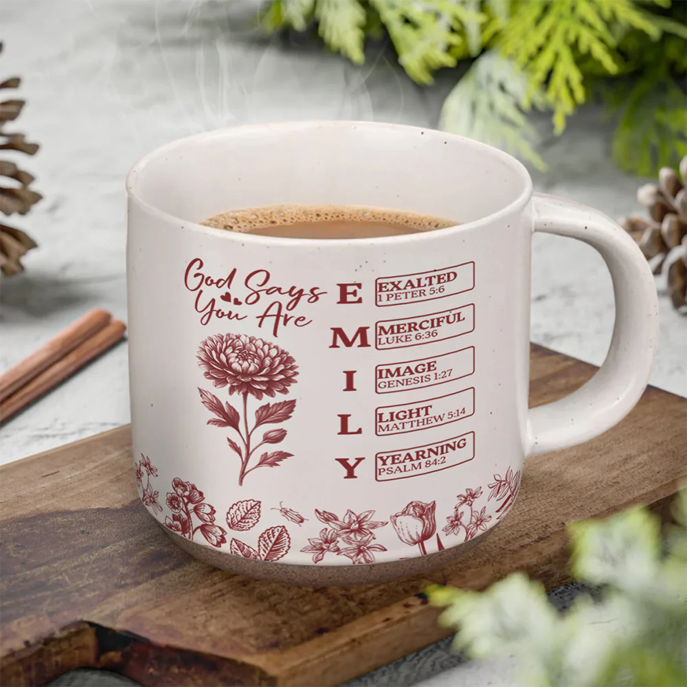 God Says I Am Name Letter In Bible Birth Flower Toile De Jouy Style - Personalized Pottery Mug HO82 894590 - Image 2