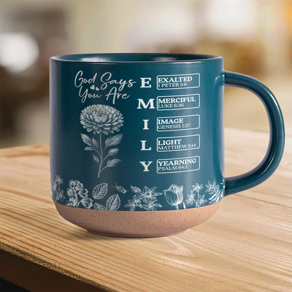 God Says I Am Name Letter In Bible Birth Flower Toile De Jouy Style - Personalized Pottery Mug HO82 894590 - Image 5