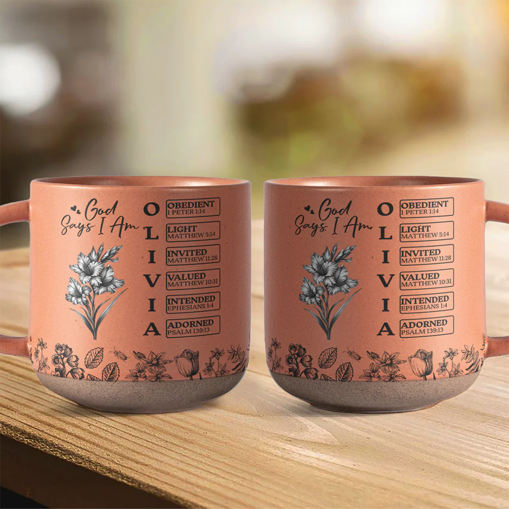 God Says I Am Name Letter In Bible Birth Flower Toile De Jouy Style - Personalized Pottery Mug HO82 894590 - Image 9