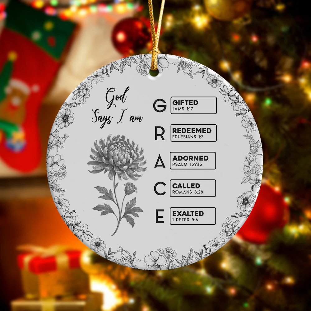 God Says I Am Name Letter In Bible Toile De Jouy Style - Personalized Ceramic Ornament CH07 896822 - Image 5
