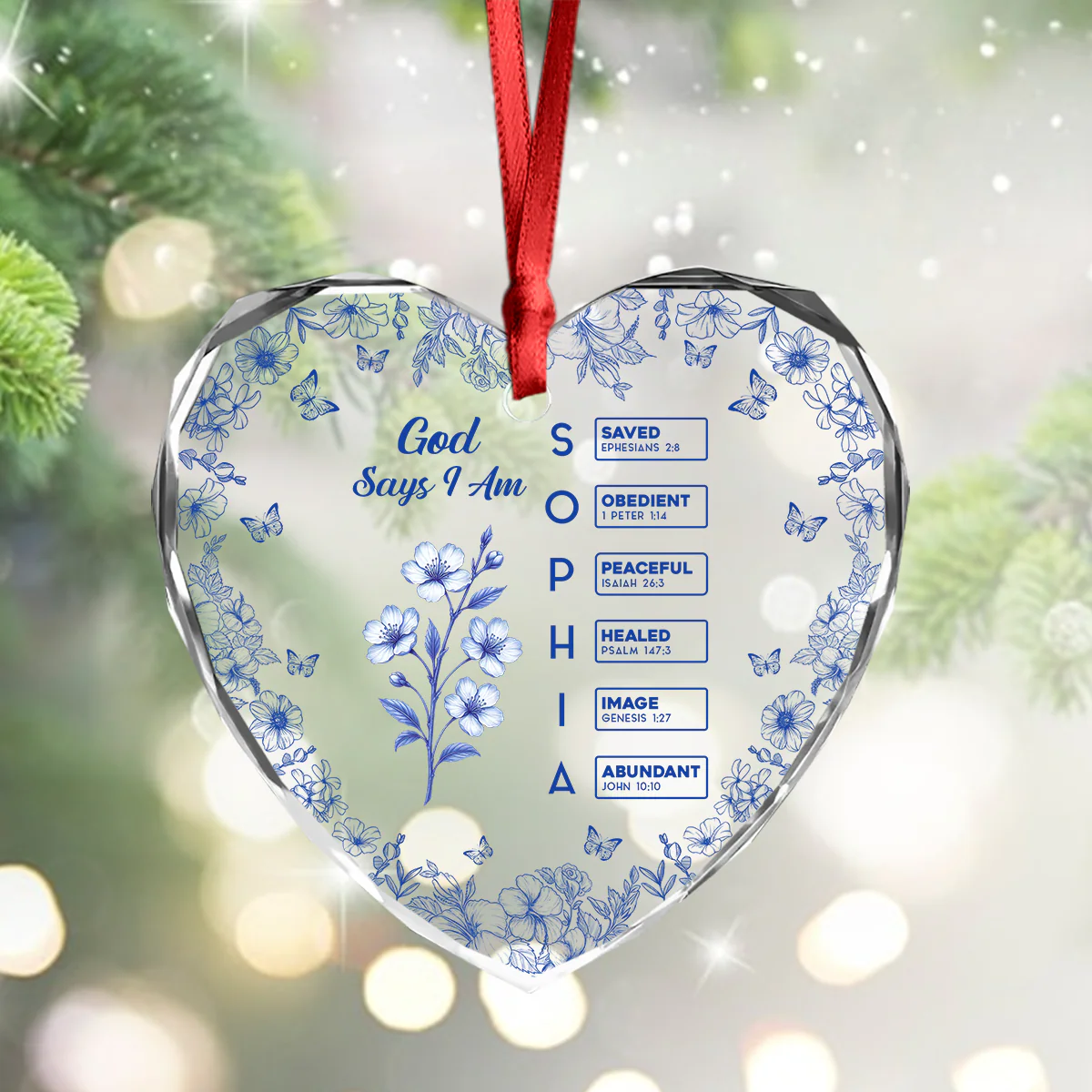 God Says I Am Name Letter In Bible Toile De Jouy Style - Personalized Heart Glass Ornament CH07 896964 - Image 6