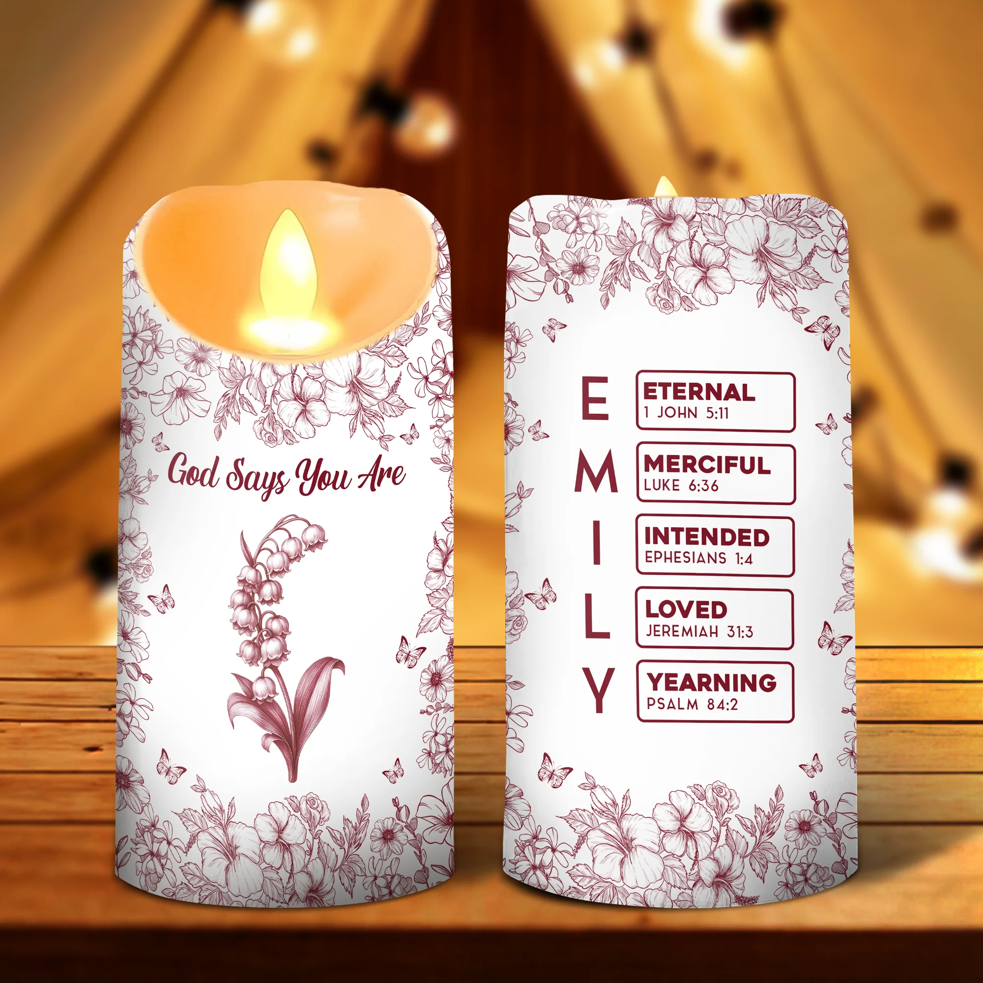 God Says I Am Name Letter In Bible Toile De Jouy Style - Personalized Led Candle CH07 896958 - Image 3