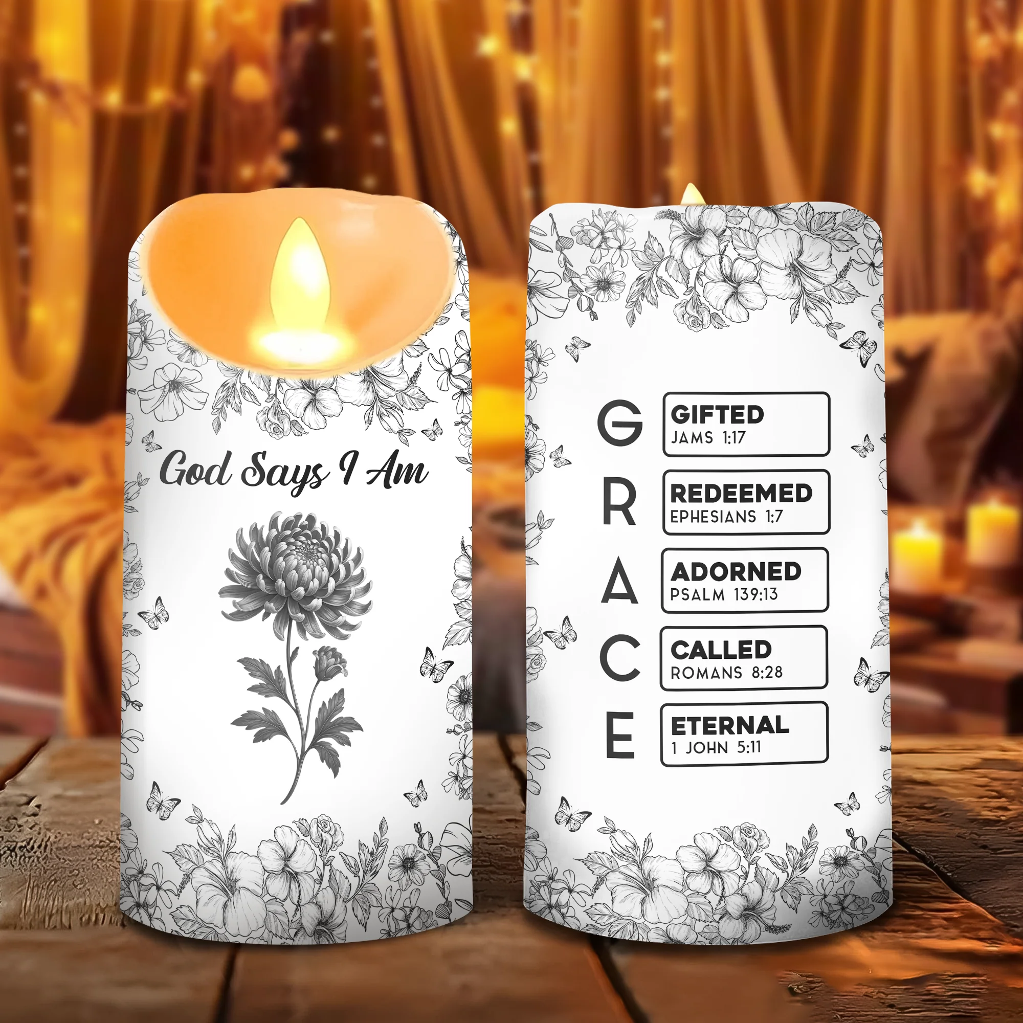 God Says I Am Name Letter In Bible Toile De Jouy Style - Personalized Led Candle CH07 896958 - Image 5