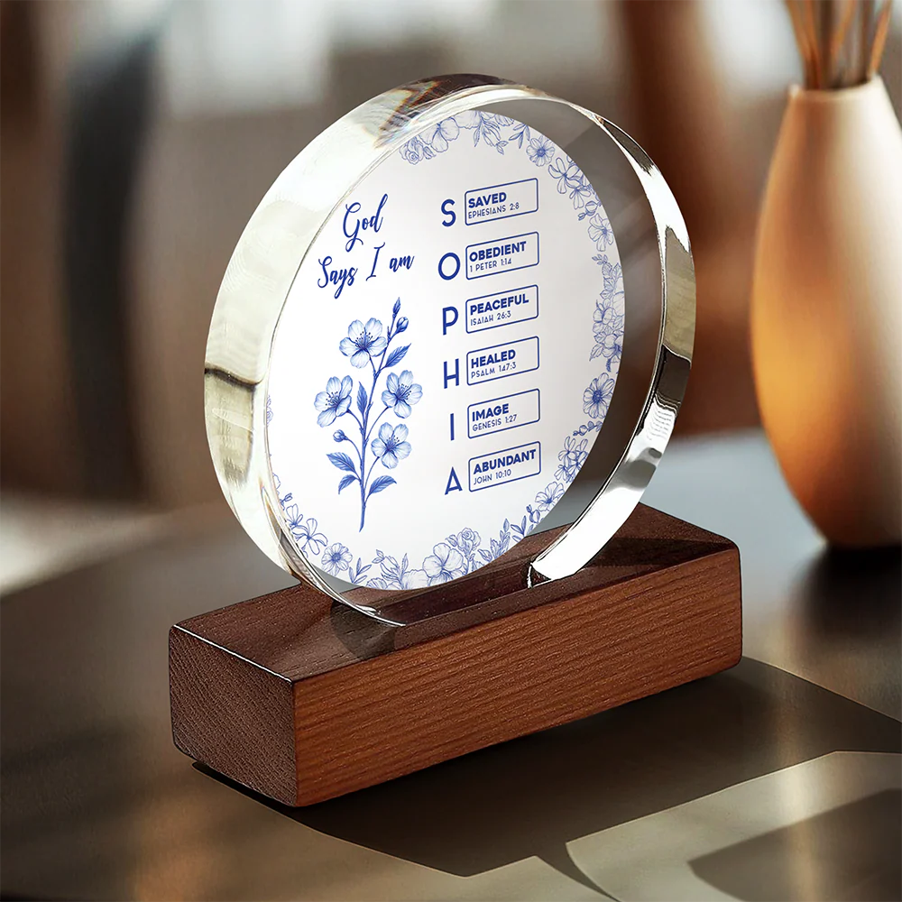 God Says I Am Name Letter In Bible Toile De Jouy Style Round Acrylic Frame Block HO82 894636 - Image 4