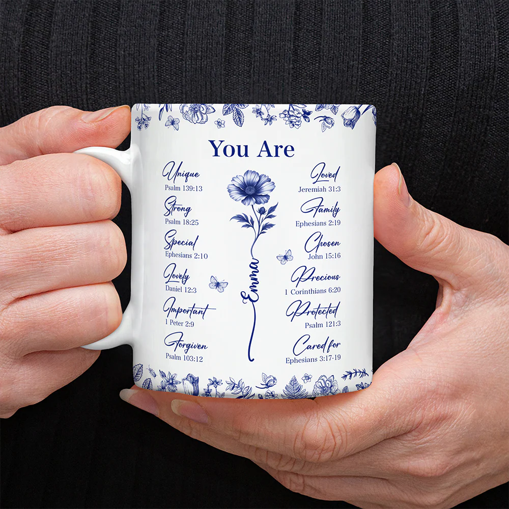 God Says You Are Christian Gift Toile De Jouy Birth Flower - Personalized Mug TH10 894797 - Image 3