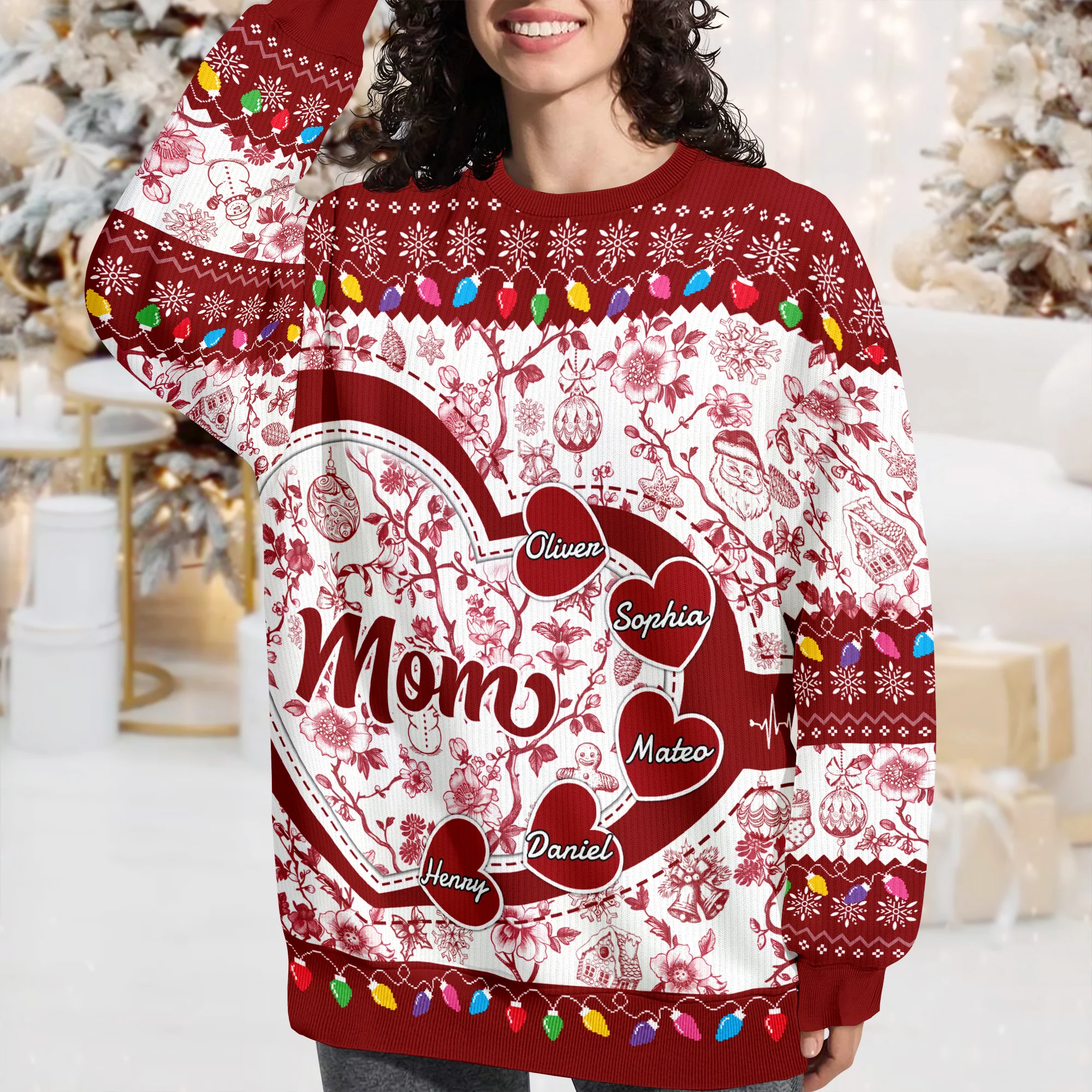 Grandma Mom Toile De Jouy - Personalized Ugly Sweater CH07 896638 - Image 7