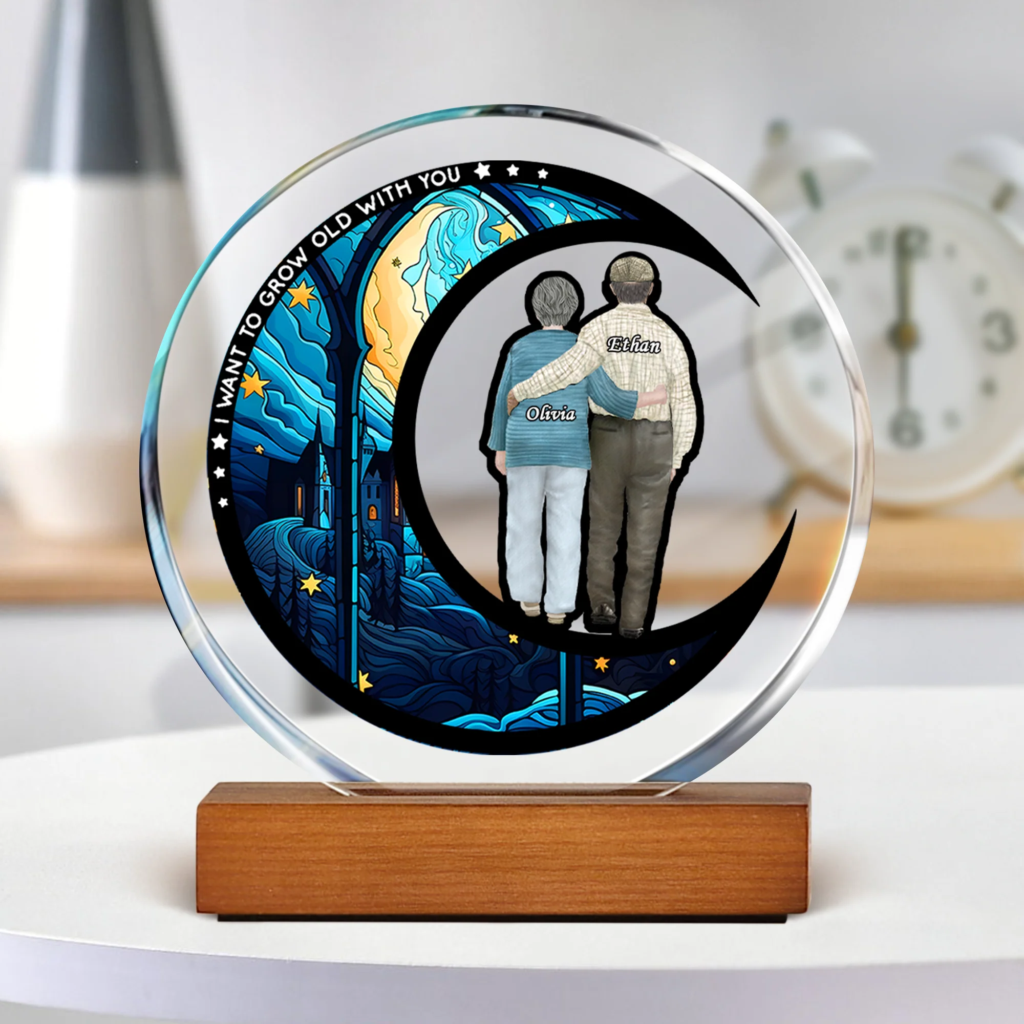 I Want To Grow Old With You Couple Personalized Round Acrylic Frame Block TH10 894059 - Image 2