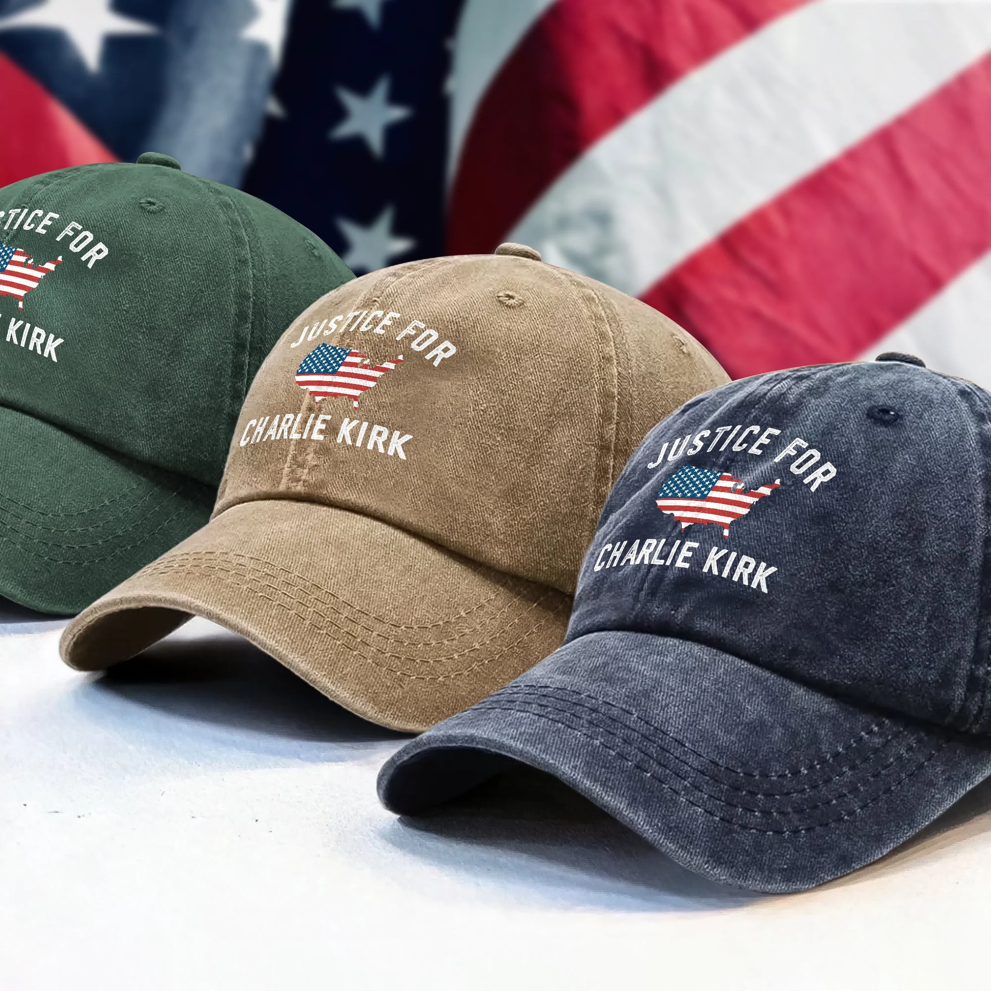 Justice For Charlie Kirk Washed Denim Baseball Cap LM32 65465 - Image 2