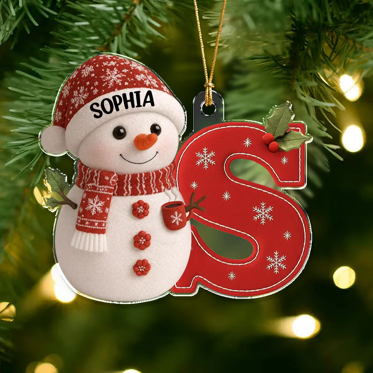 Little Snowman Joy with Initial Letter - Personalized Acrylic Ornament LM32 895963 - Image 3