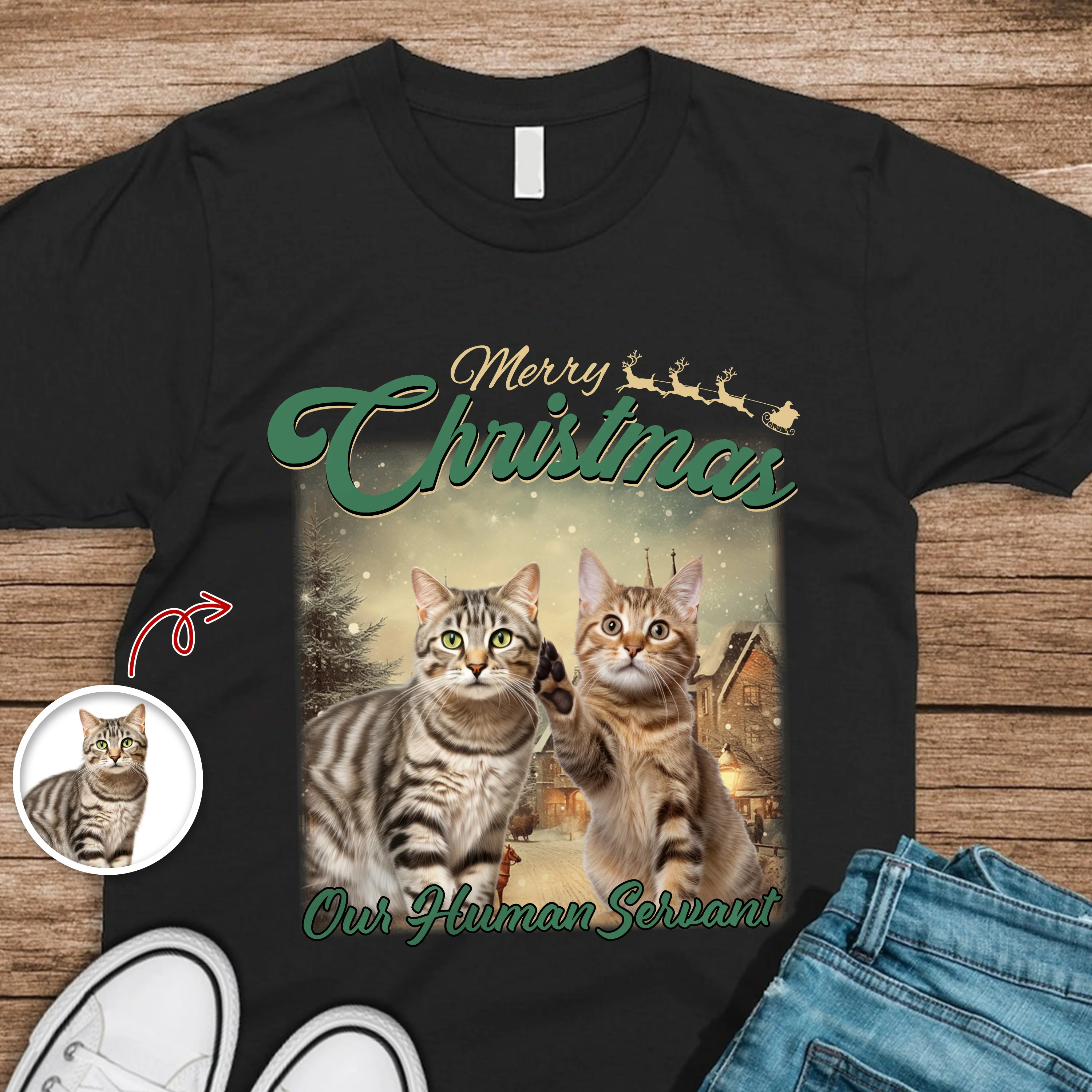 Merry Christmas My Human Servant Custom Funny Cat Photo Shirt CH07 896290 - Image 4