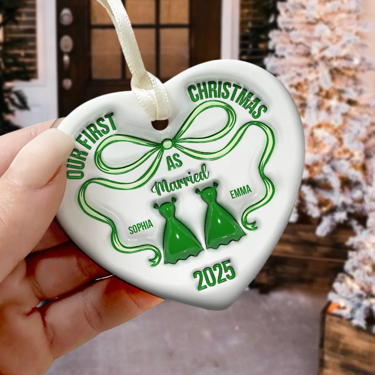Mr And Mrs Blue - Personalized 3D Inflated Effect Heart Shaped Ceramic Ornament LM32 895379 - Image 13