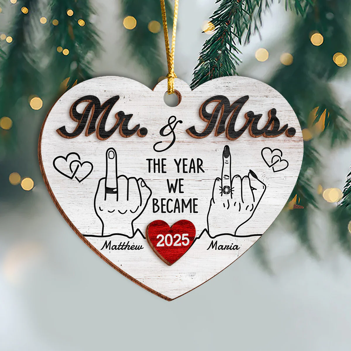 Mr and Mrs Wedding Gifts - First Christmas Married Layer Wooden Ornament For Couples CH07 896806 - Image 7