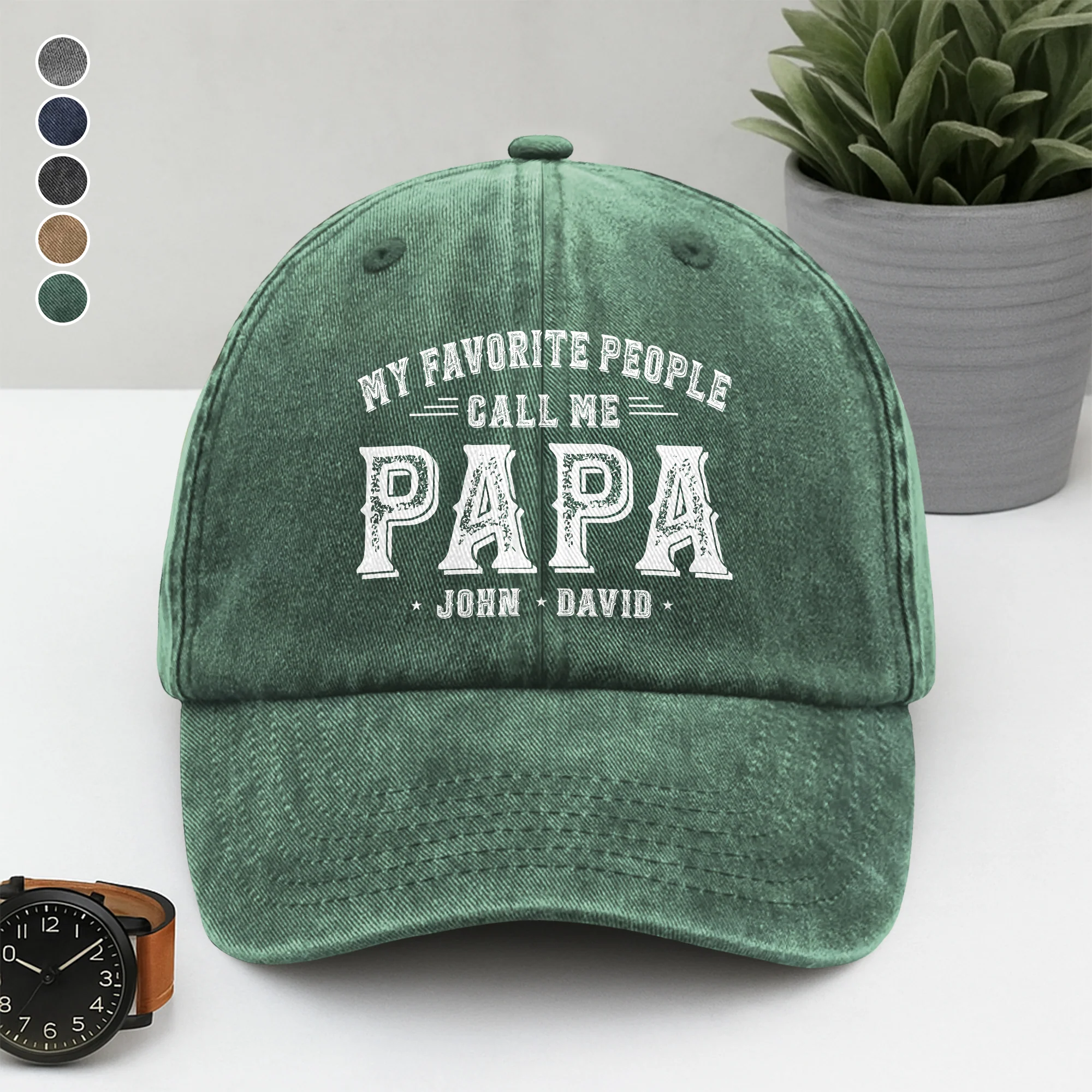 My Favorite People Call Me Daddy - Personalized Washed Denim Baseball Cap HO82 894420 - Image 5