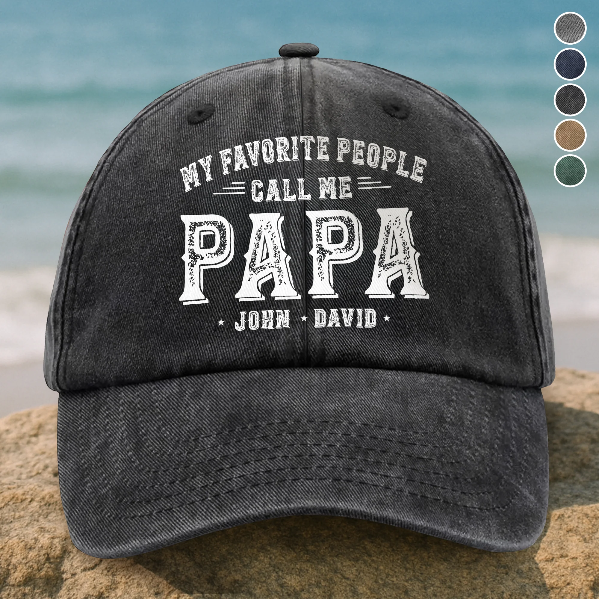 My Favorite People Call Me Daddy - Personalized Washed Denim Baseball Cap HO82 894420 - Image 8