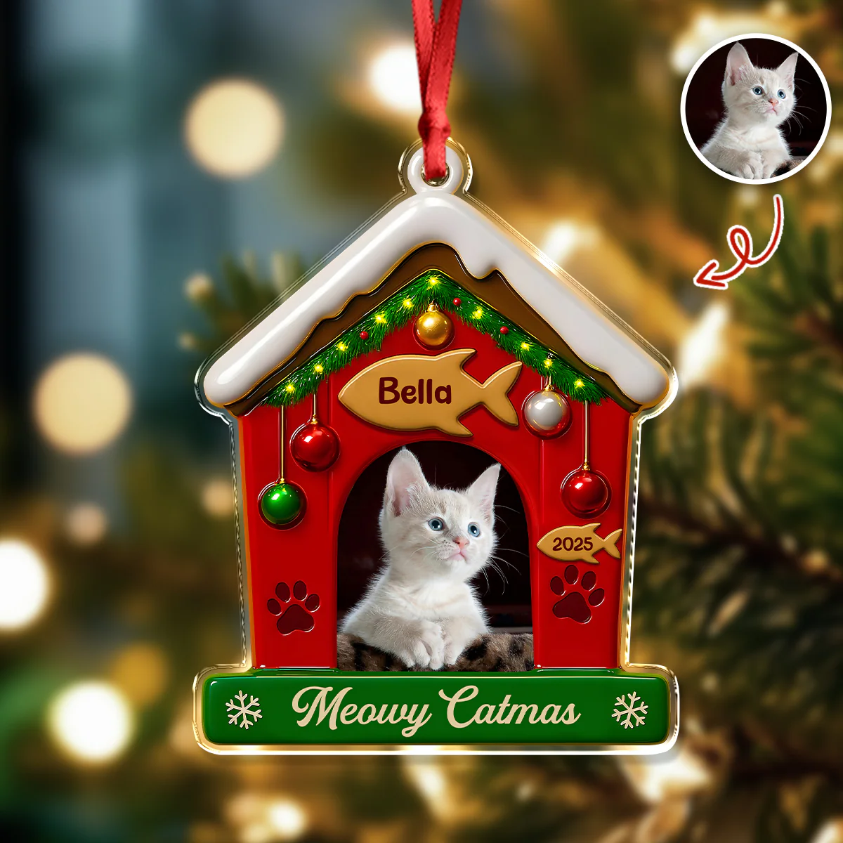 My First Christmas With Cat Photo Acrylic Ornament Gift For Cat Lovers CH07 896842 - Image 3