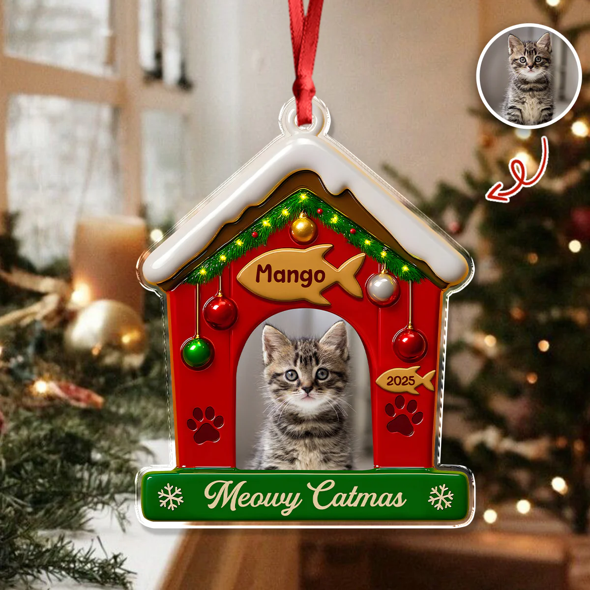 My First Christmas With Cat Photo Acrylic Ornament Gift For Cat Lovers CH07 896842 - Image 4
