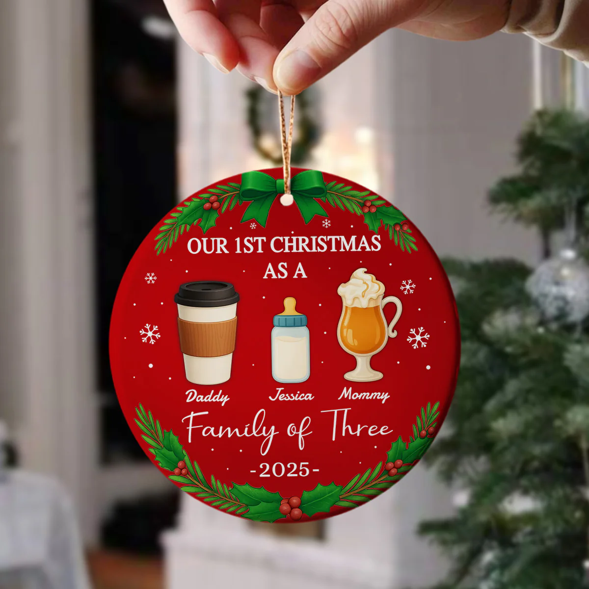 Our First Christmas As A Family Personalized Christmas Ceramic Ornament HA75 897800 - Image 2