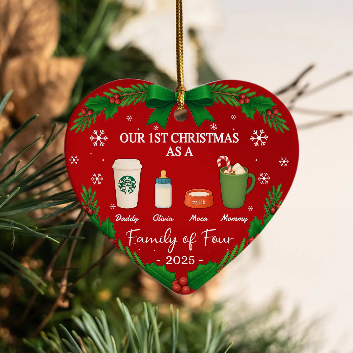 Our First Christmas As A Family Personalized Christmas Heart Shaped Ceramic Ornament HA75 897802 - Image 7