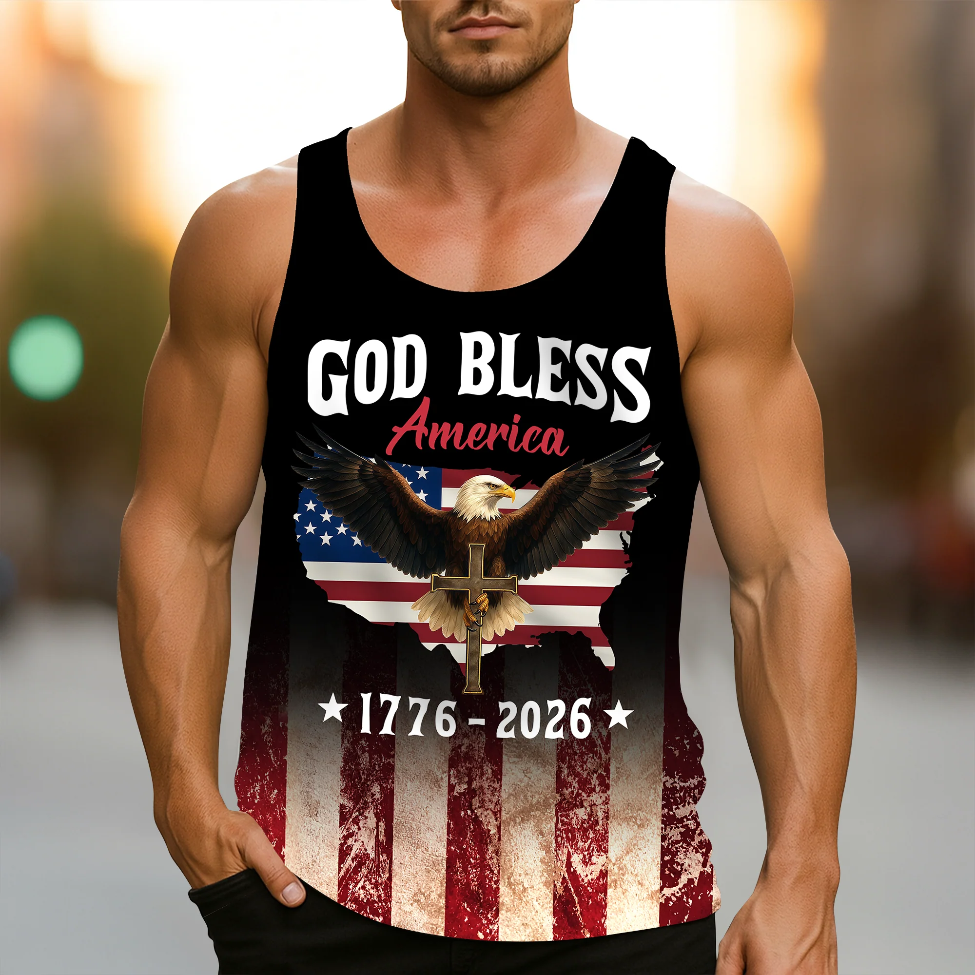 Patriotic 250th Anniversary God Bless America Eagle 1776–2026 Tanktop HO82 902900 - Image 3