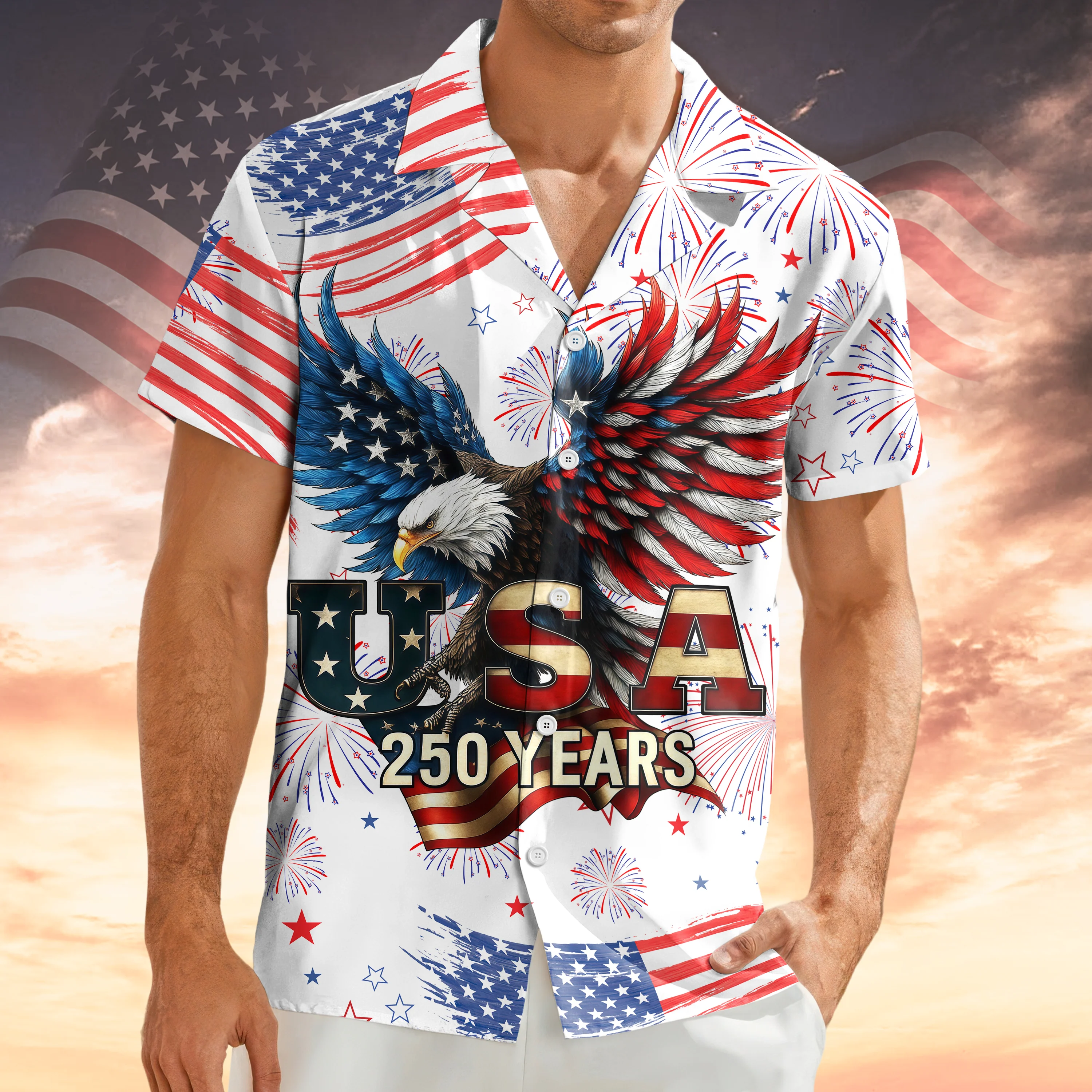 Patriotic Bald Eagle USA 250 Years Hawaii Shirt HA75 920148 - Image 8