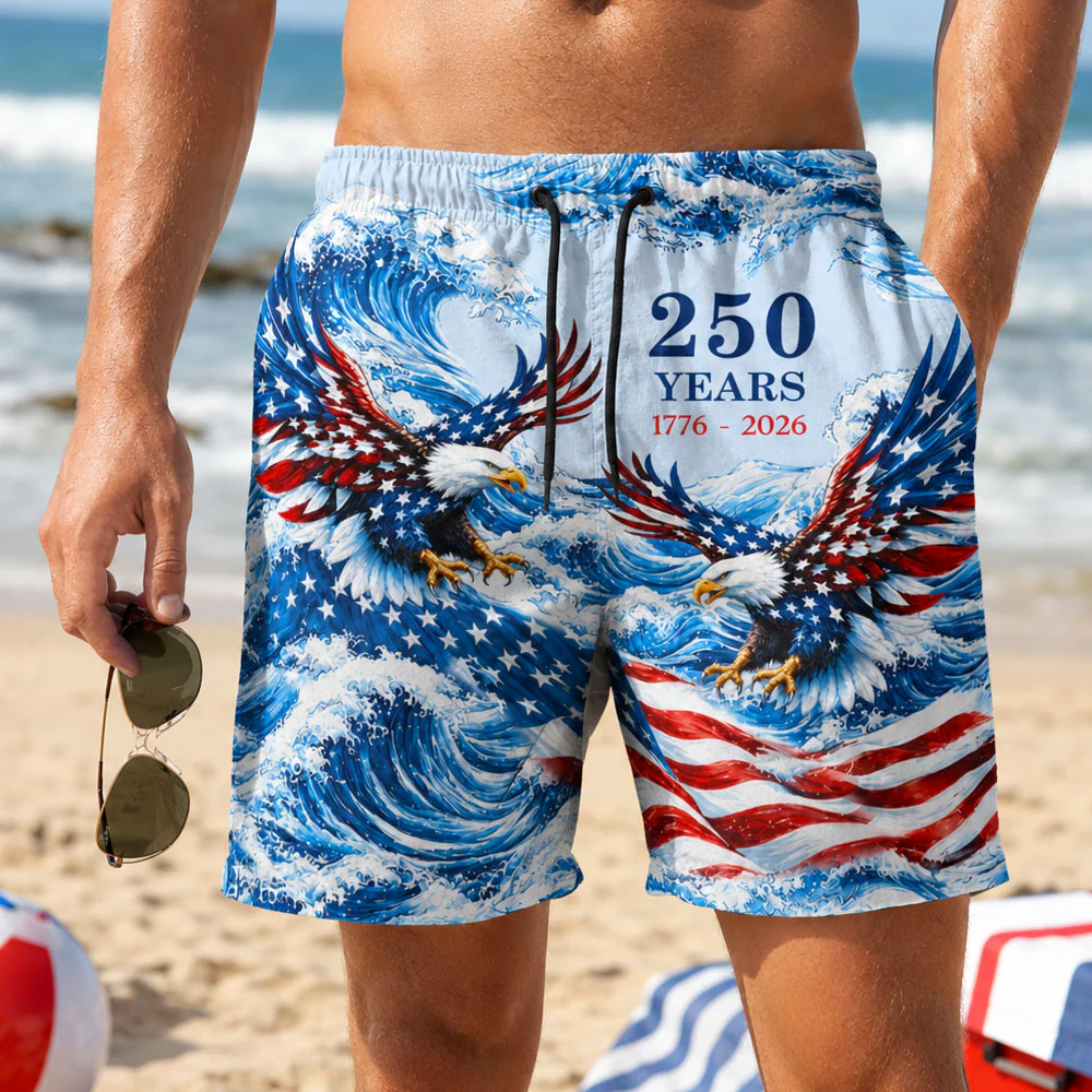 Patriotic Eagle 250 Years Freedom USA Flag Beach Short LM32 669361 - Image 4