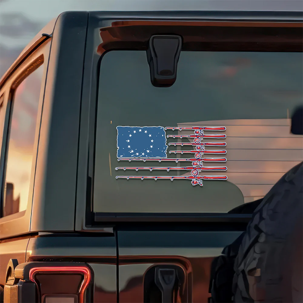 Patriotic Fishing Rod USA Flag Car Decal Sticker LM32 669321 - Image 5