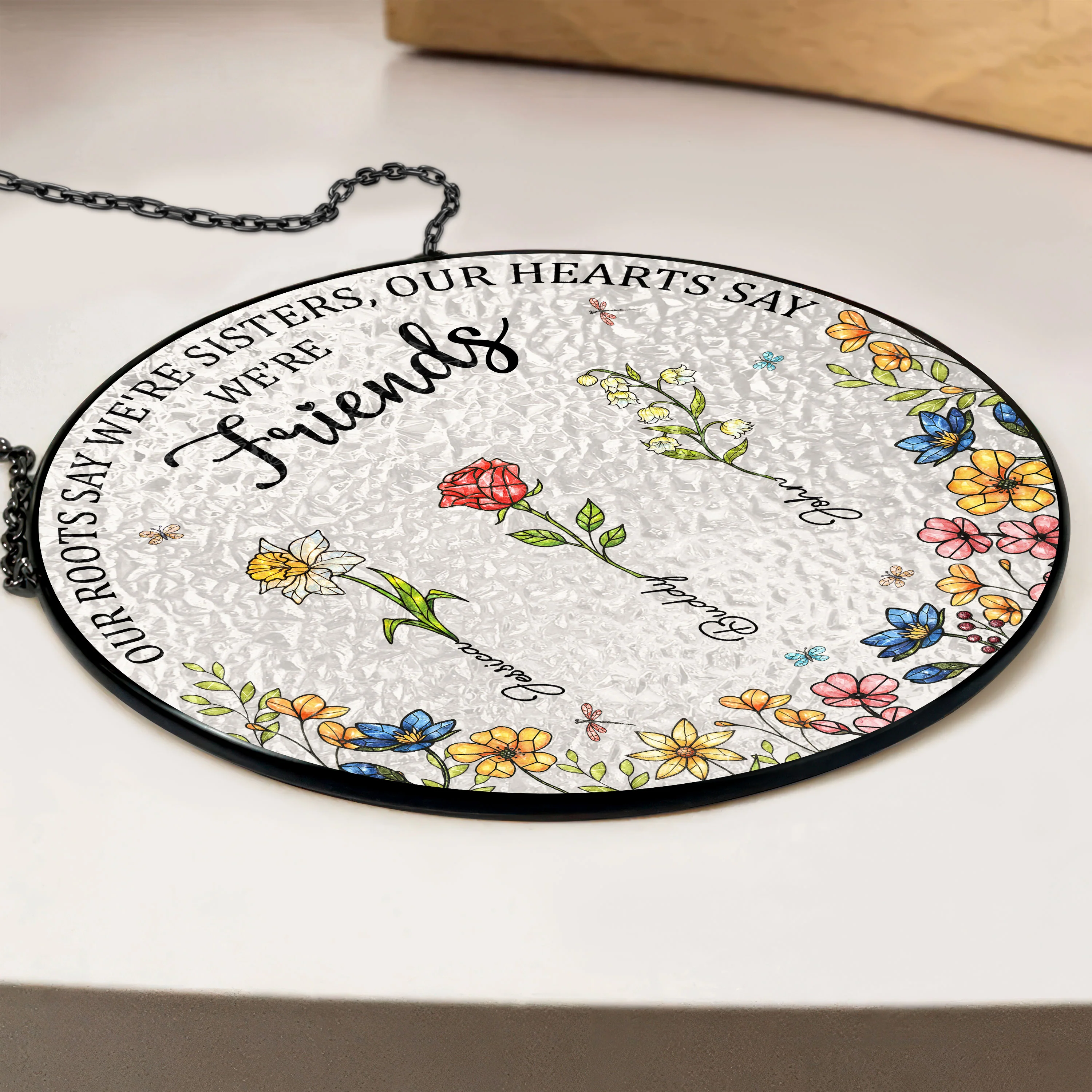 Personalised Birth Flower Sisters Besties From The Same Garden Stained Glass Suncatcher LM32 893943 - Image 2