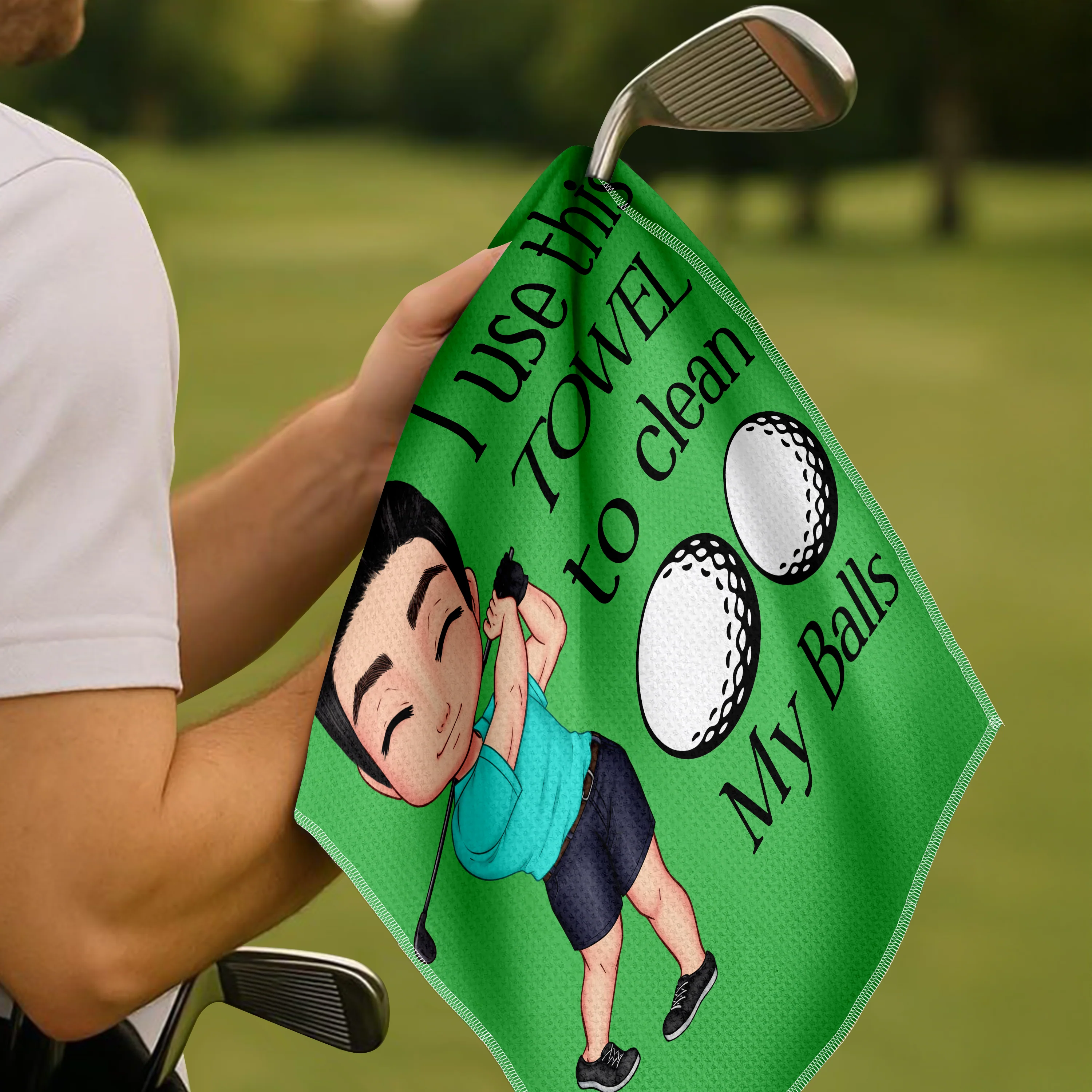 Personalised I Use This Towel to Clean My Balls Waffle Golf Towel with Cartoon Sport Man Gift for Golf Lover Man HO82 900836 - Image 3