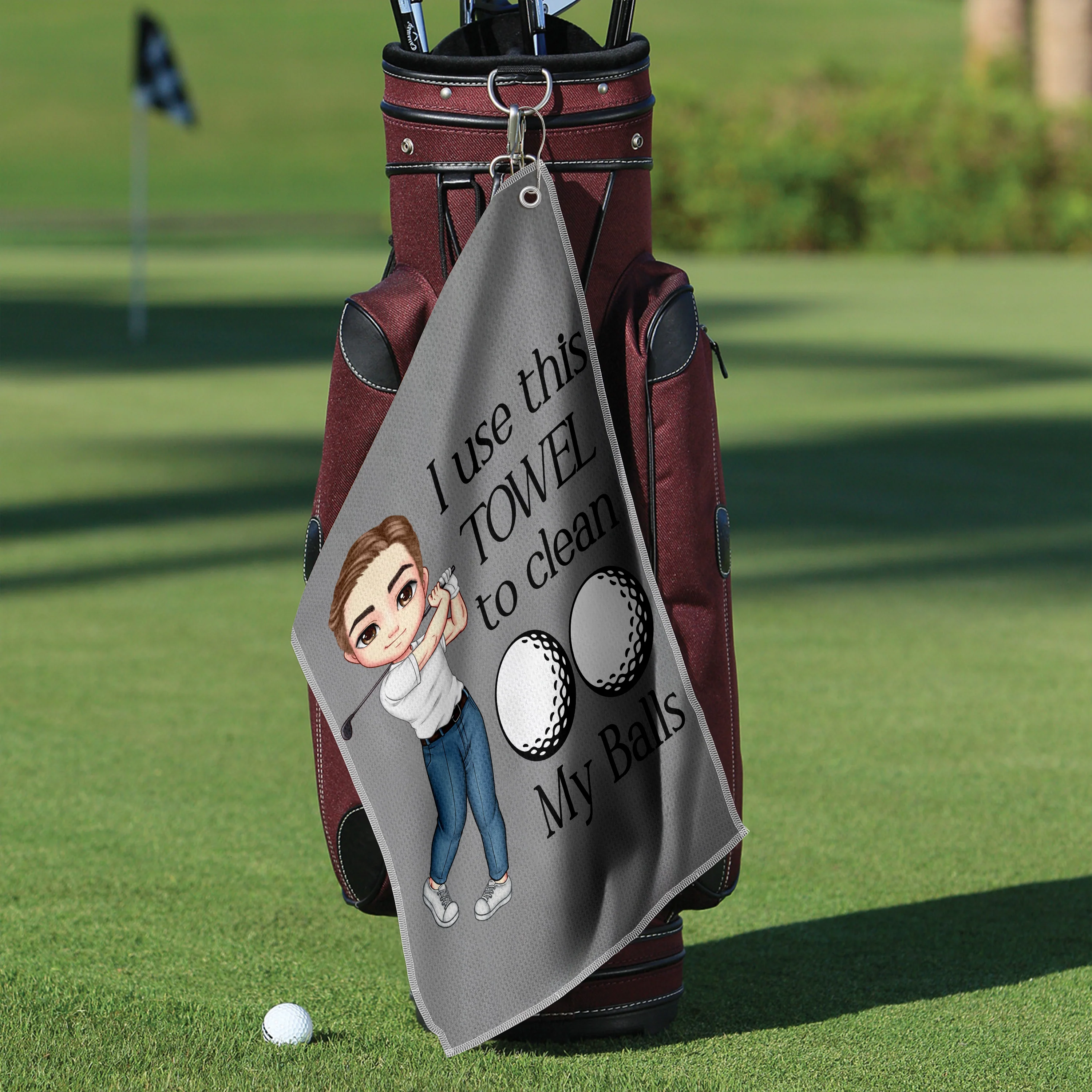 Personalised I Use This Towel to Clean My Balls Waffle Golf Towel with Cartoon Sport Man Gift for Golf Lover Man HO82 900836 - Image 4