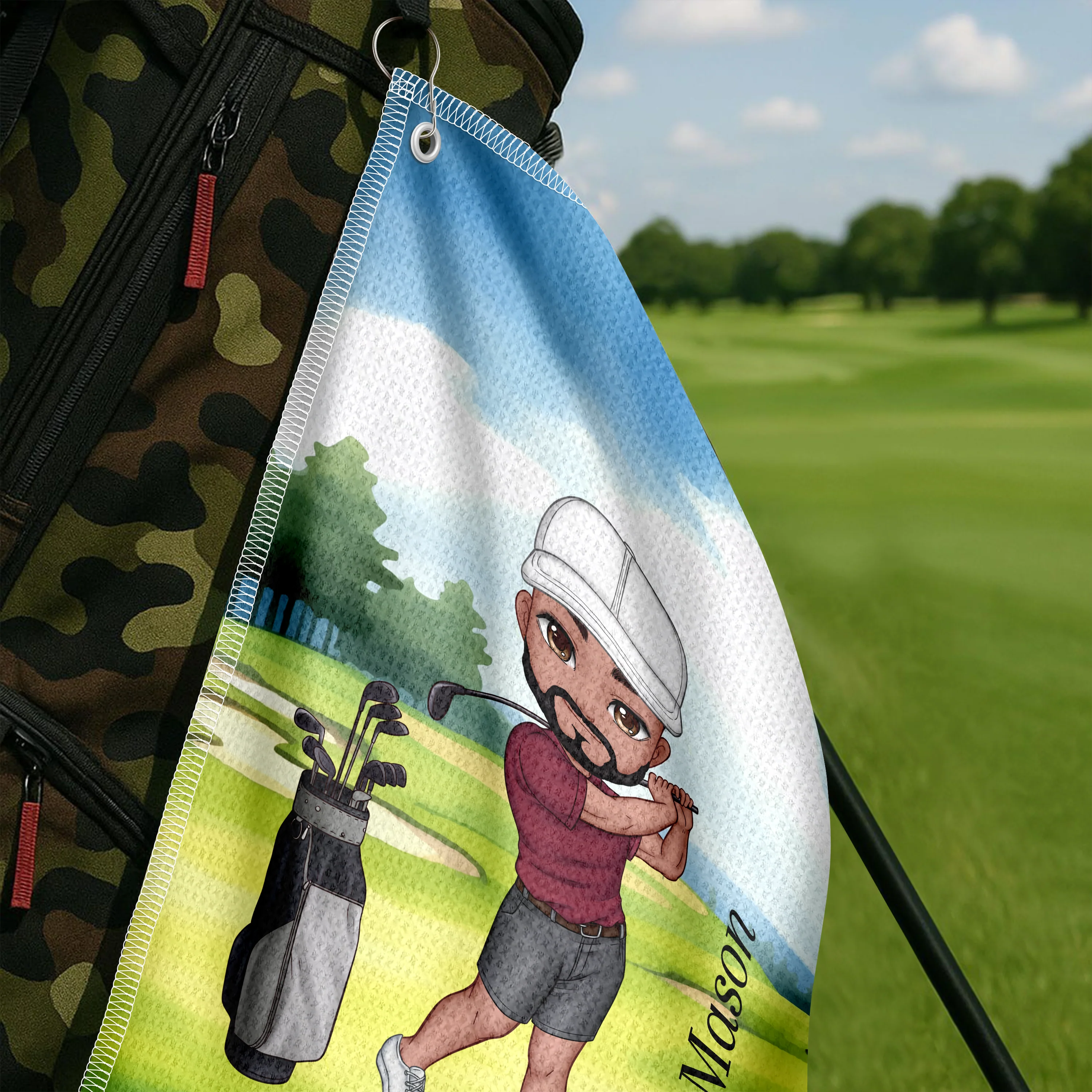 Personalised Soft Quick Dry Cartoon Character Golf Waffle Towel with Carabiner Golf Accessories Birthday Gift for Golf Player HO82 900916 - Image 4