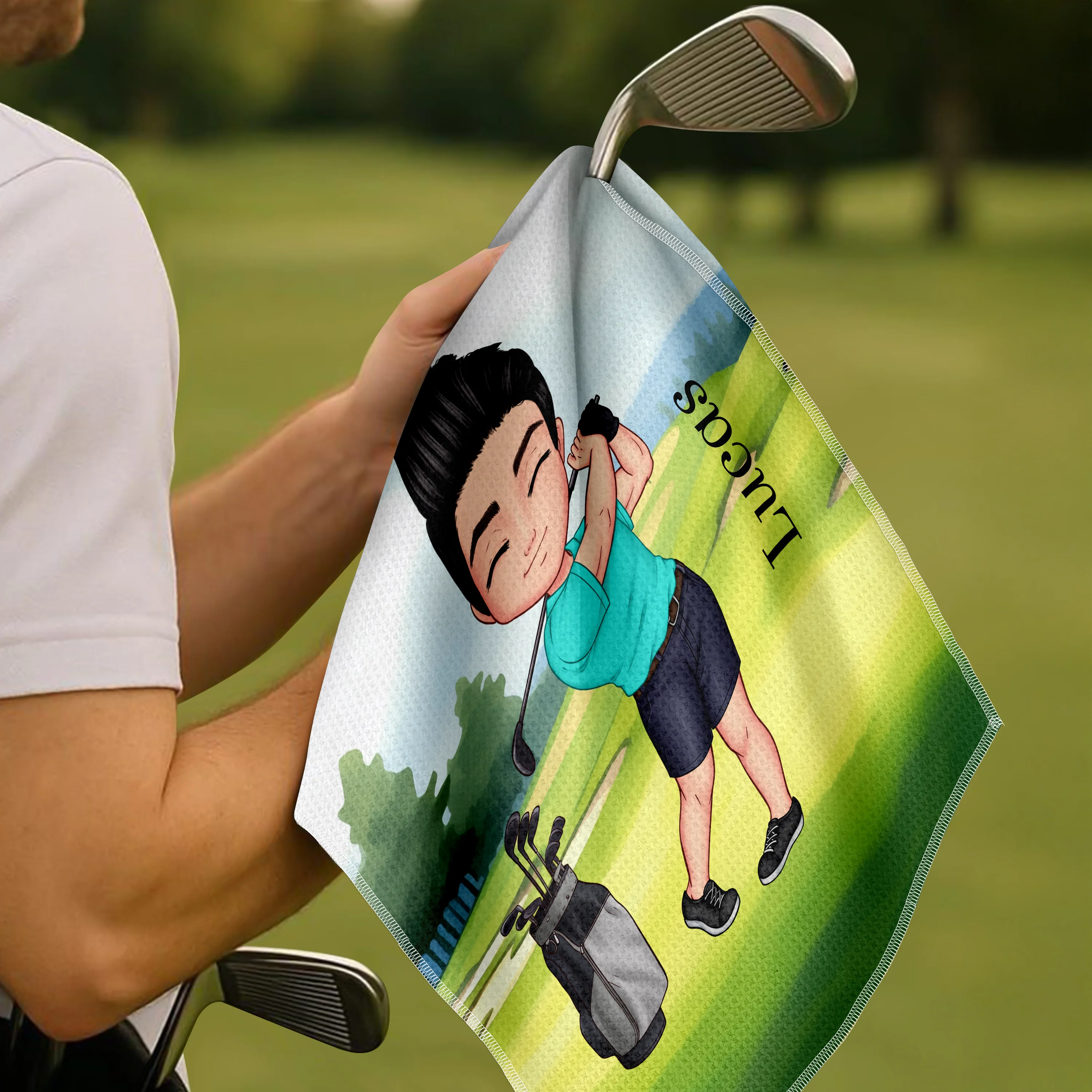 Personalised Soft Quick Dry Cartoon Character Golf Waffle Towel with Carabiner Golf Accessories Birthday Gift for Golf Player HO82 900916 - Image 5