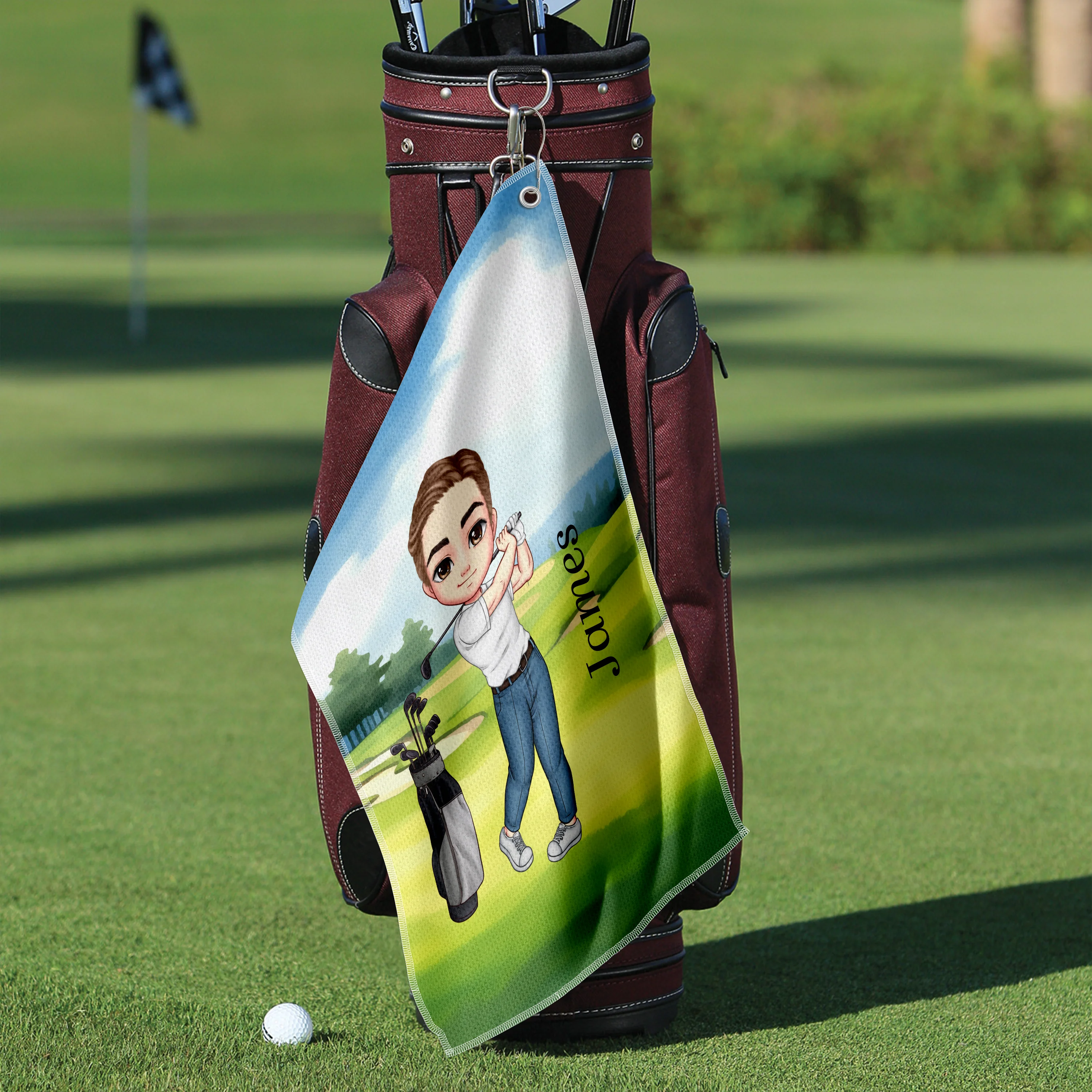Personalised Soft Quick Dry Cartoon Character Golf Waffle Towel with Carabiner Golf Accessories Birthday Gift for Golf Player HO82 900916 - Image 6