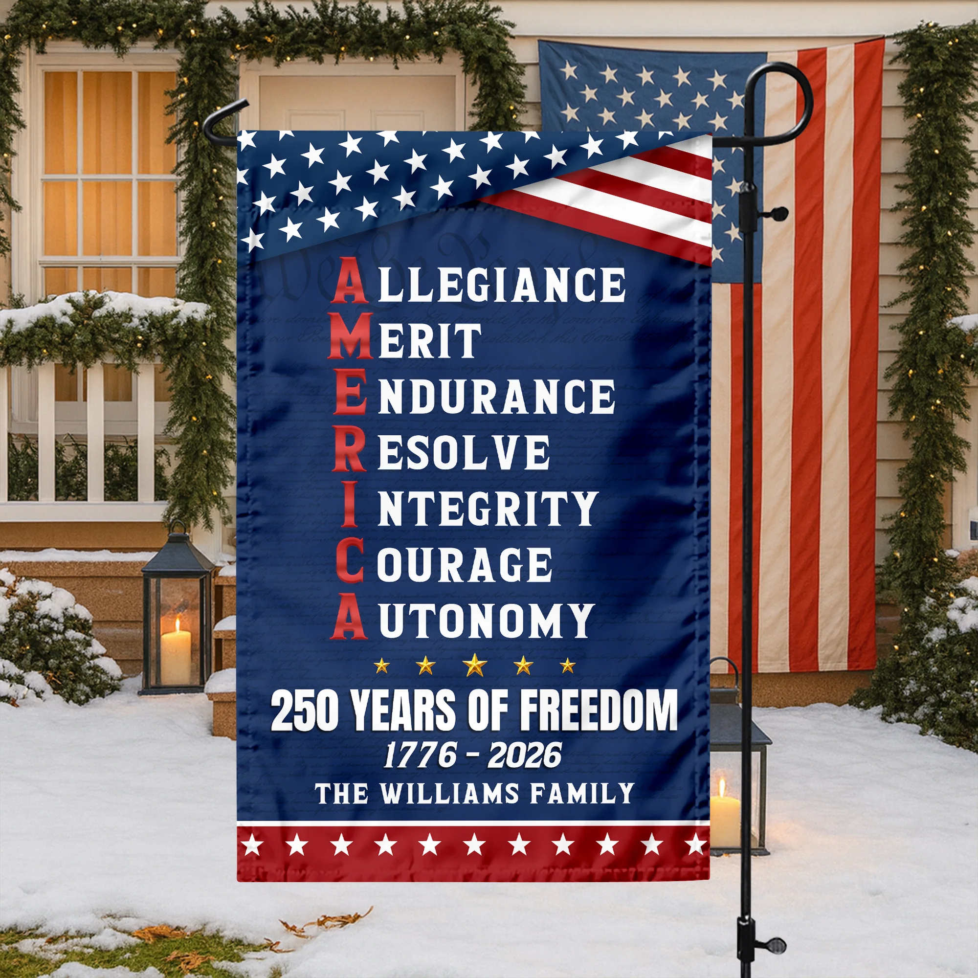 Personalized 250 Years of Freedom American Allegiance Merit Endurance US Garden Flag HO82 902120 - Image 2