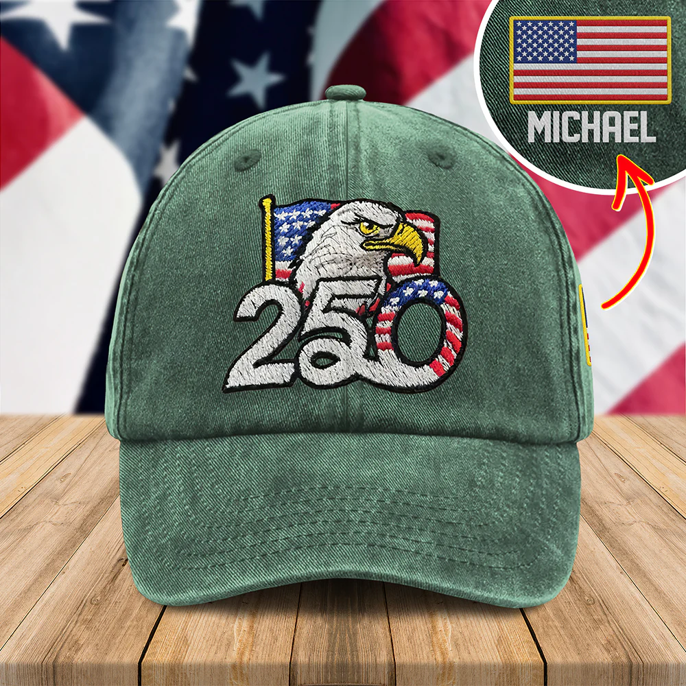 Personalized 250th Anniversary Washed Cap with Embroidered American Flag HO82 901162 - Image 4