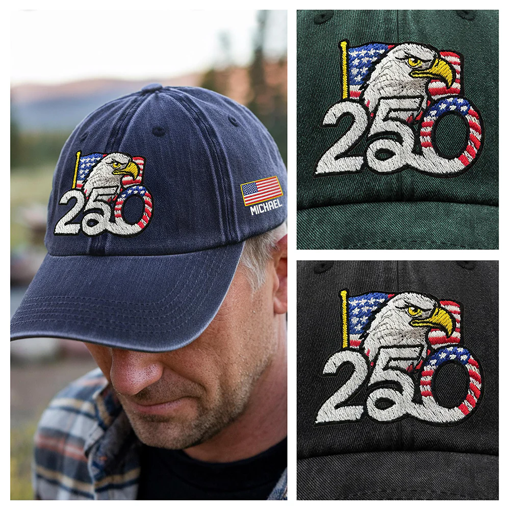 Personalized 250th Anniversary Washed Cap with Embroidered American Flag HO82 901162 - Image 5