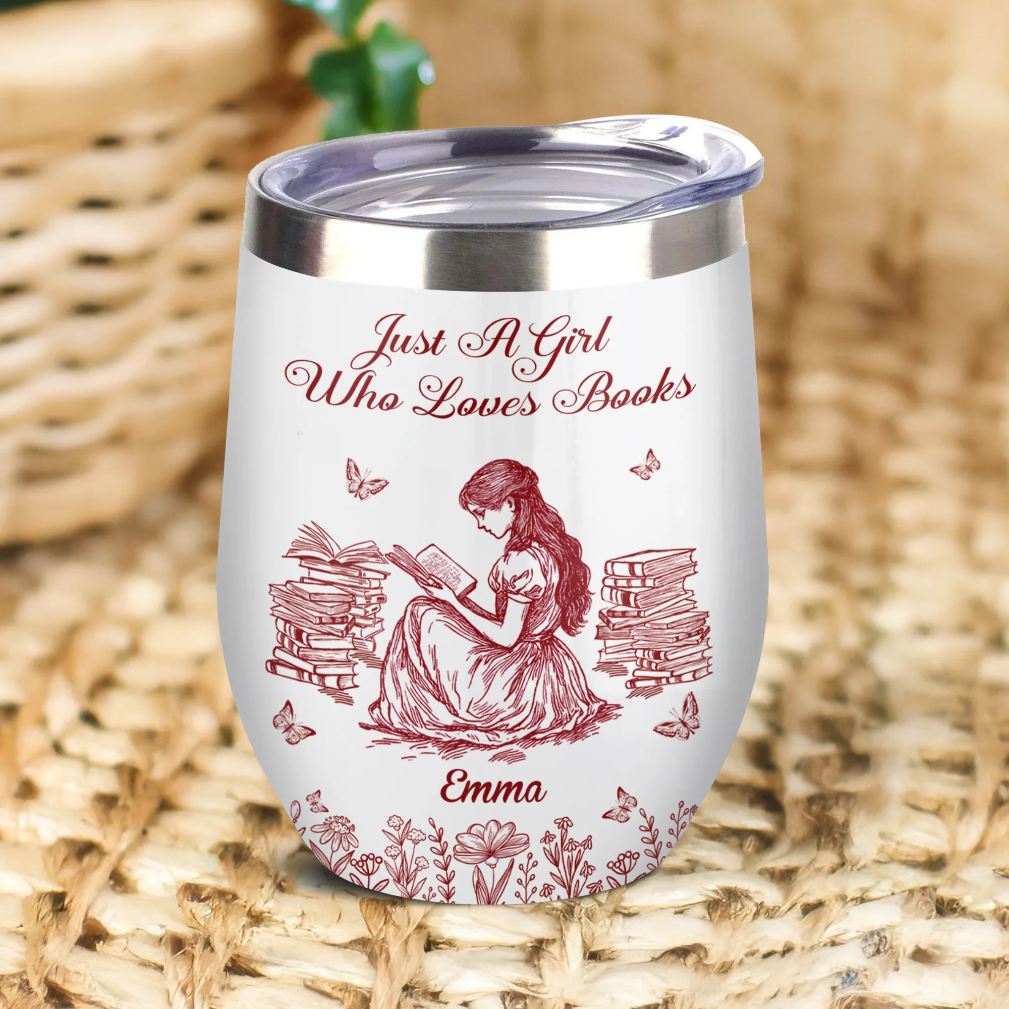 Personalized A Girl Who Loves Books Toile De Jouy Wine Tumbler LM32 893991 - Image 3