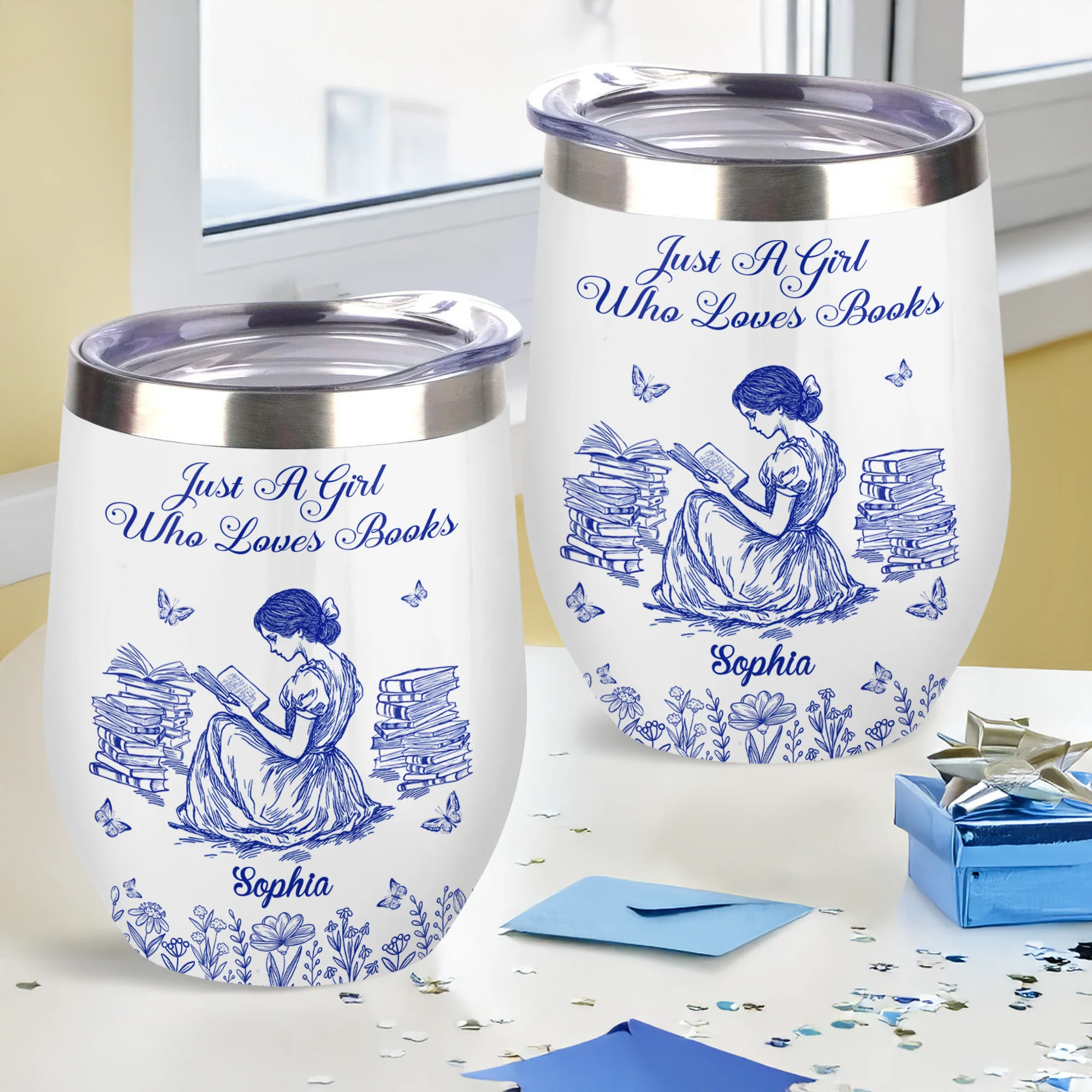 Personalized A Girl Who Loves Books Toile De Jouy Wine Tumbler LM32 893991 - Image 4